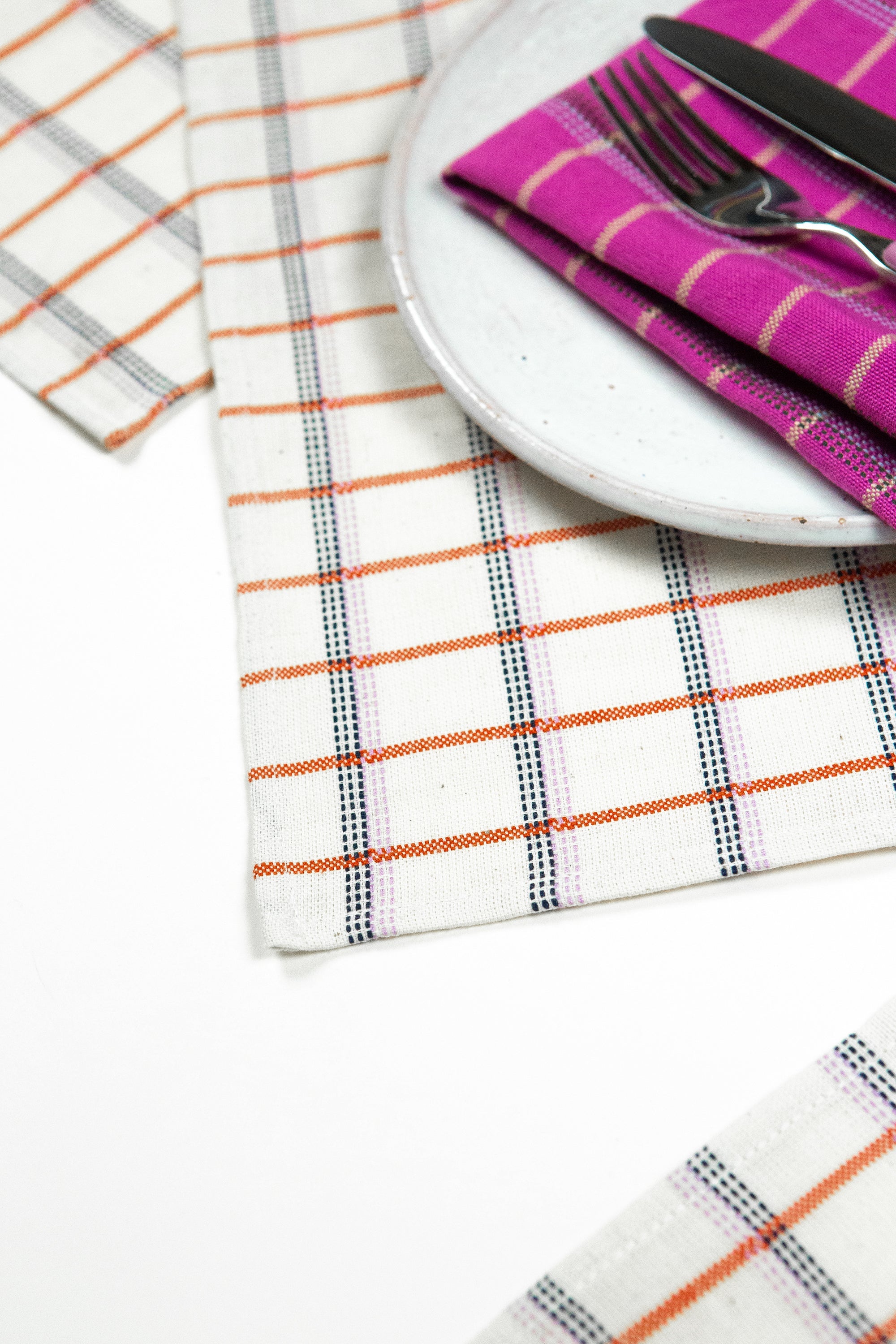 San Lucas Plaid Placemat (White & Orange)
