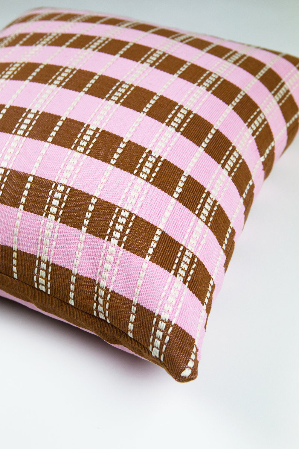 Santiago Grid Pillow (Baby Pink & Umber)