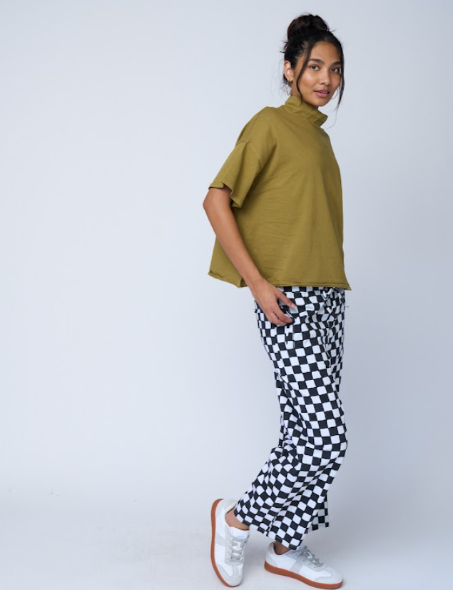 Mare Mock Neck Top - Olive Oil 4 - Side - Full