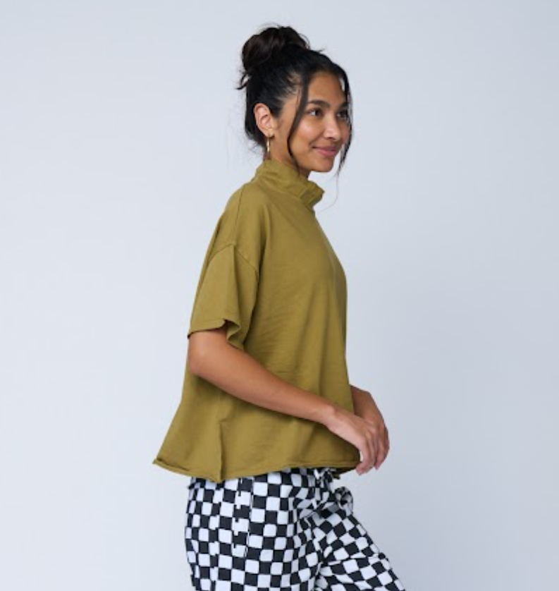Mare Mock Neck Top (Olive Oil)