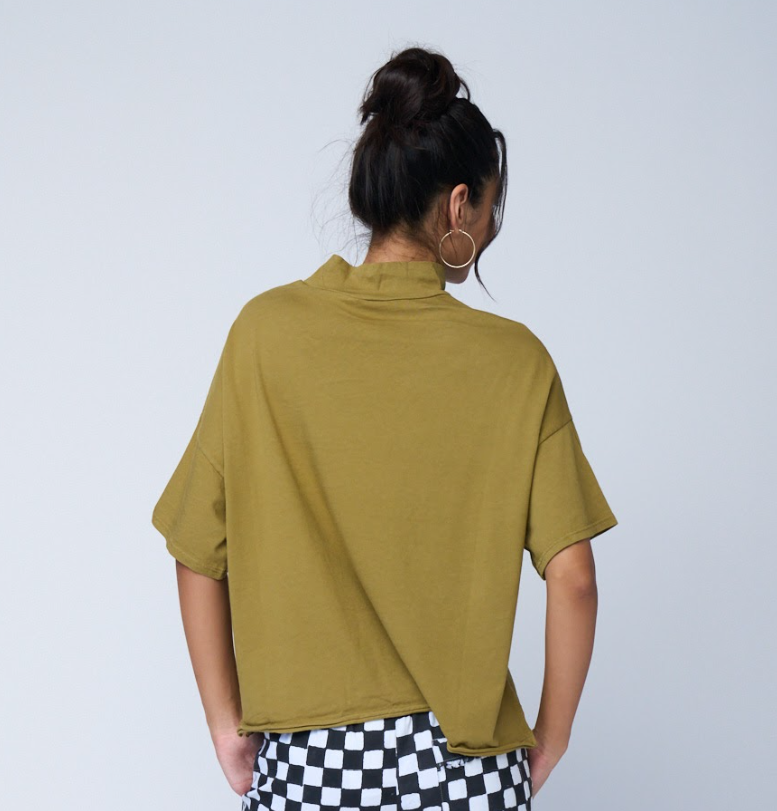 Mare Mock Neck Top (Olive Oil)