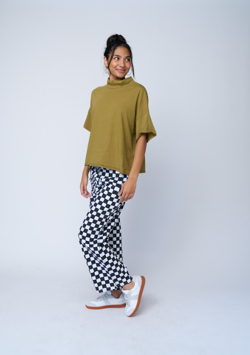 Mare Mock Neck Top (Olive Oil)