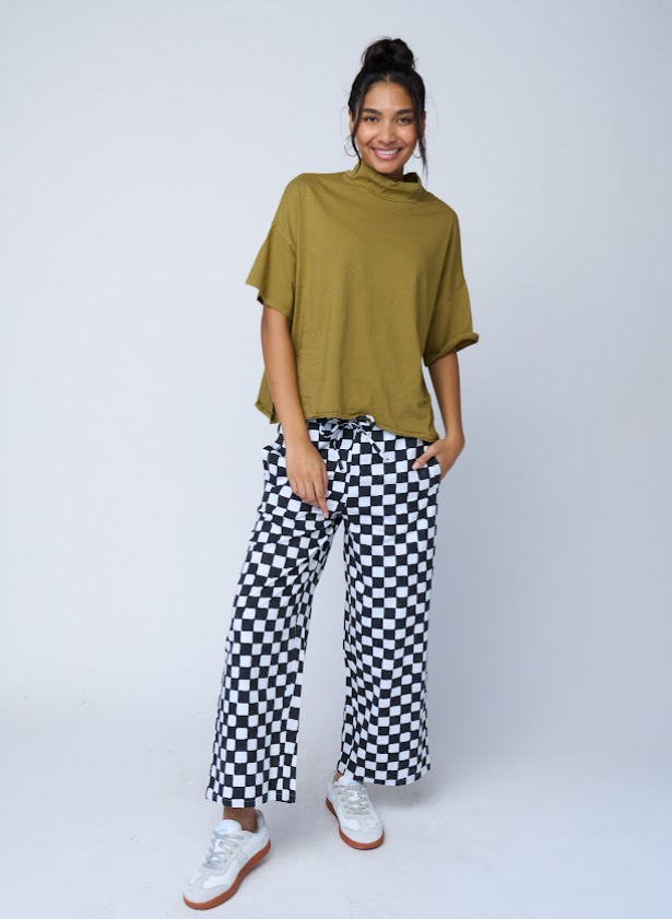 Mare Mock Neck Top - Olive Oil 1 - Front