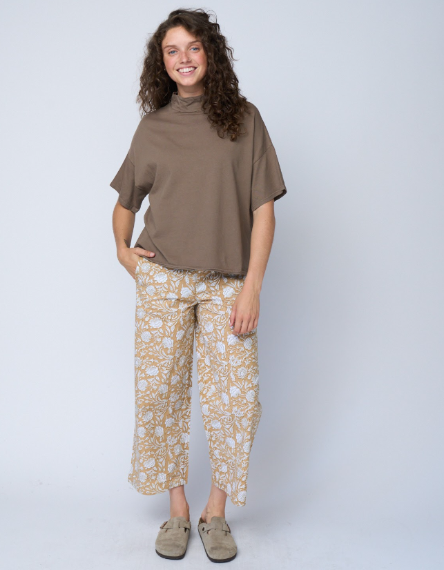 Mare Mock Neck Top - Warm Grey 1 - Front