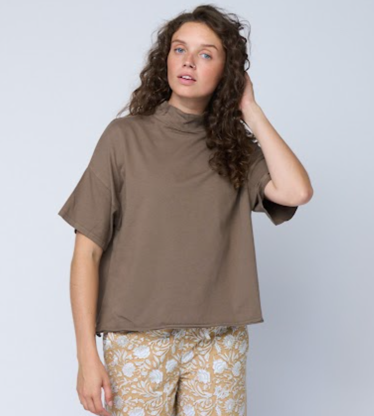 Mare Mock Neck Top (Warm Grey)