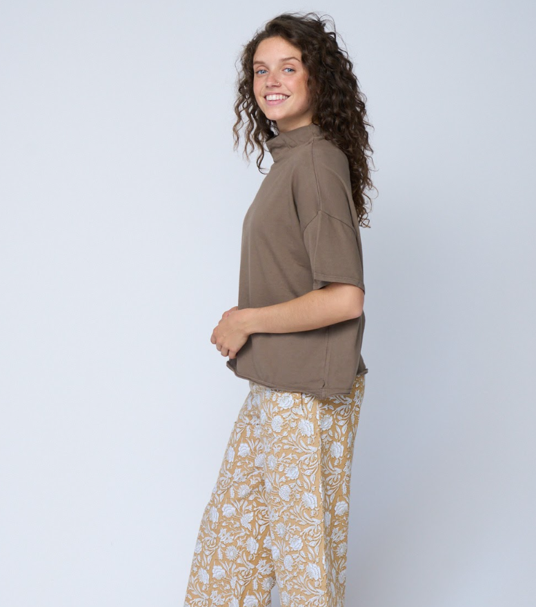 Mare Mock Neck Top (Warm Grey)