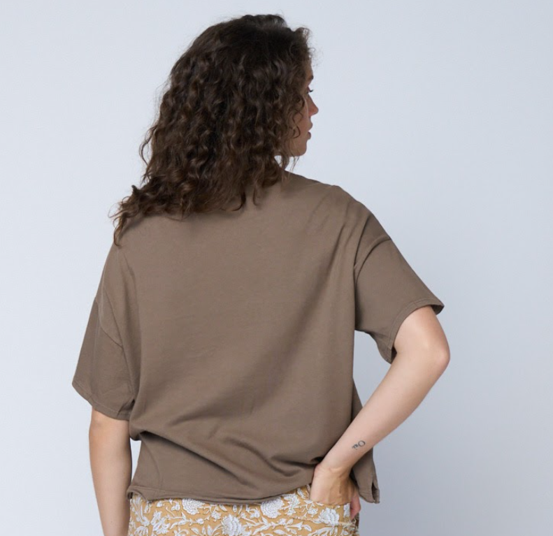 Mare Mock Neck Top (Warm Grey)