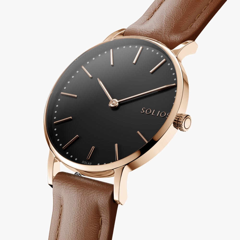 Black + Rose Gold Solar Classic (Brown Eco Vegan Leather)