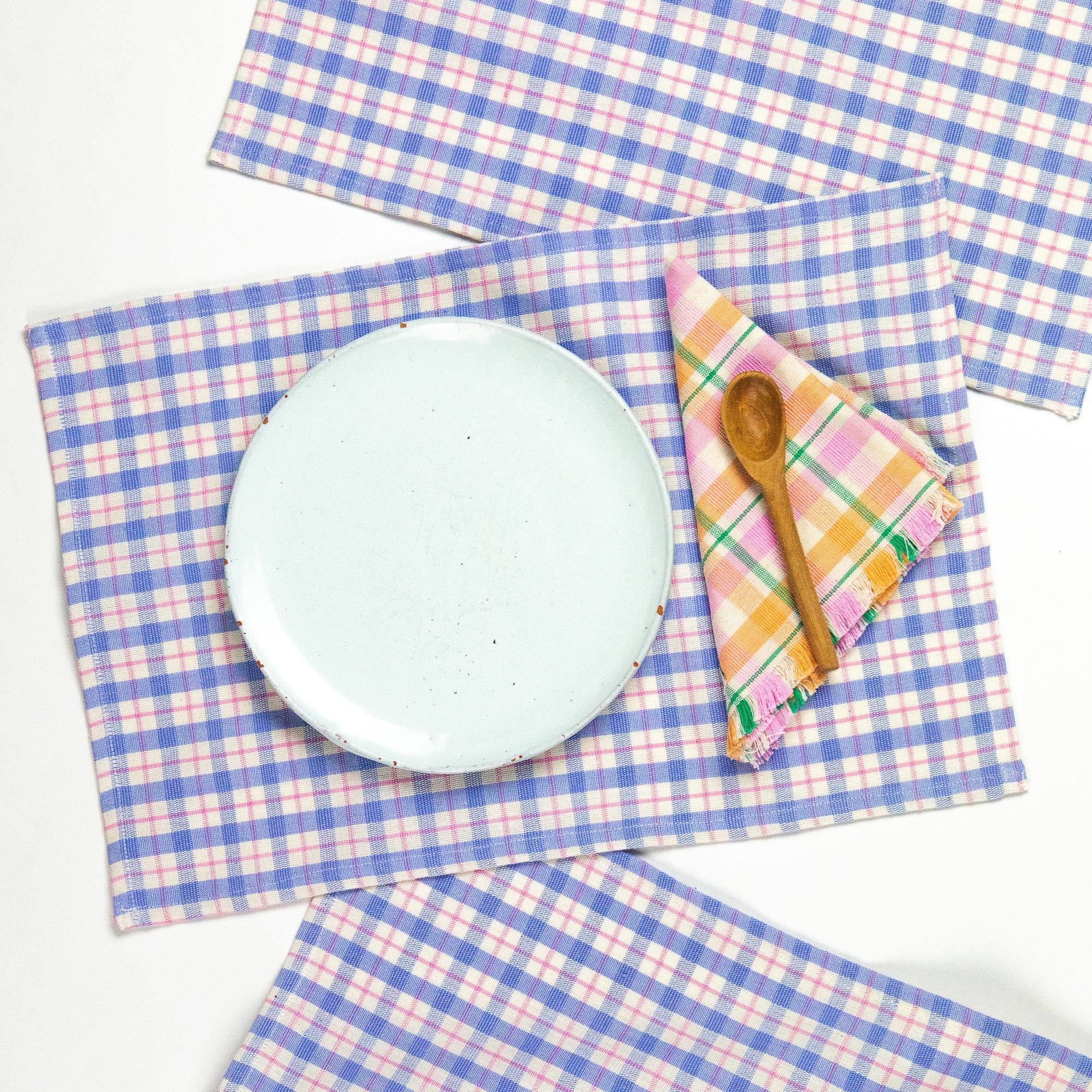 Sofia Plaid Placemat (Blue & Pink)