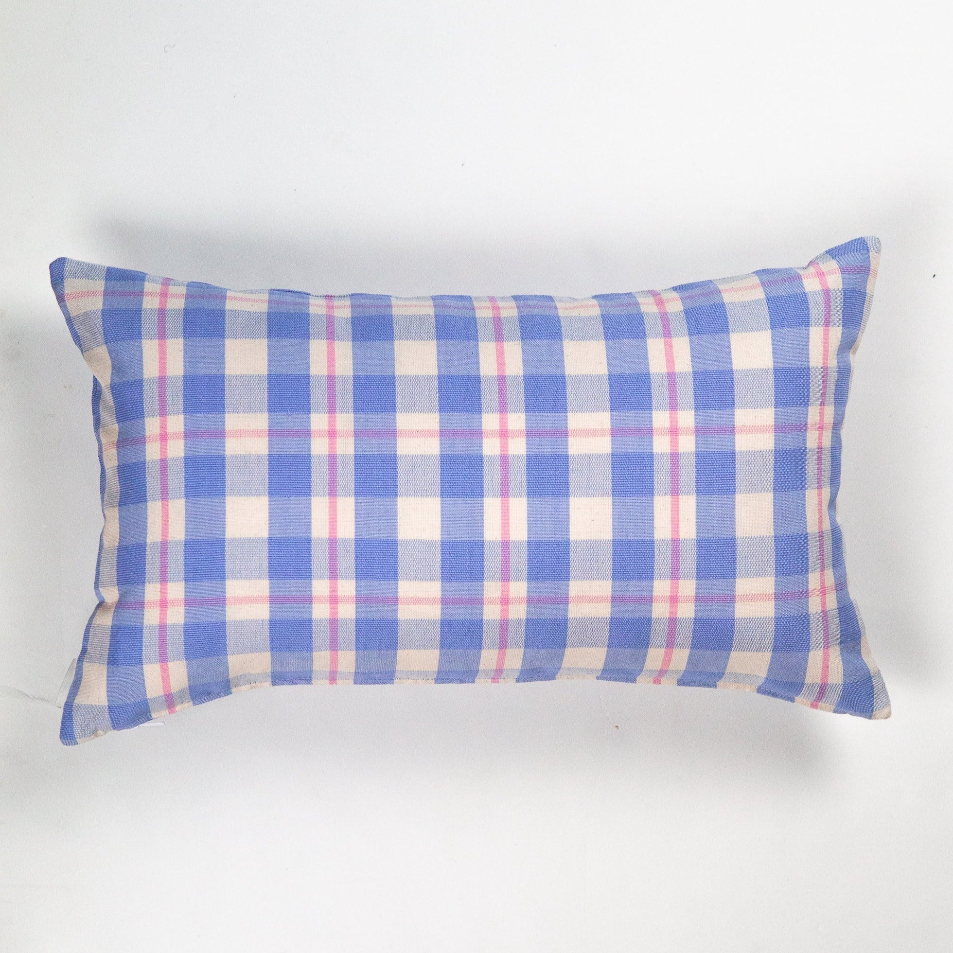 Abigail Plaid Square Pillow (Periwinkle & Pink)