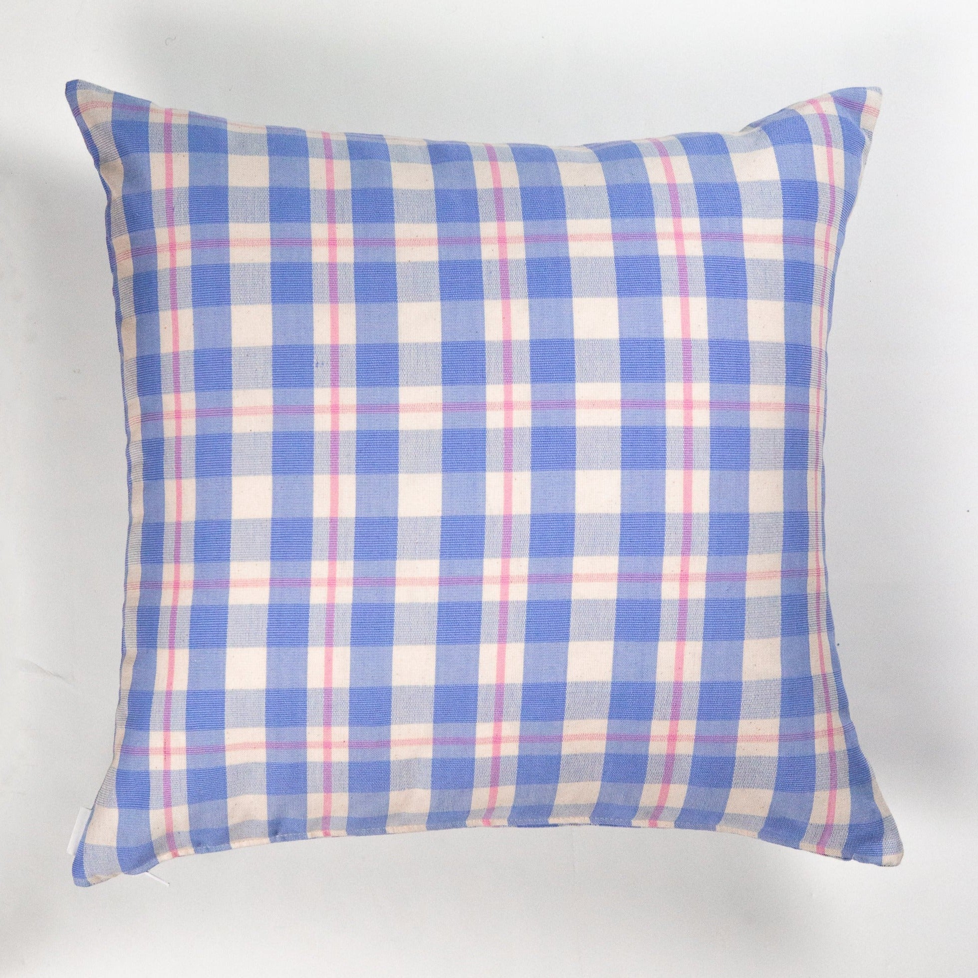 Abigail Plaid Square Pillow (Periwinkle & Pink)