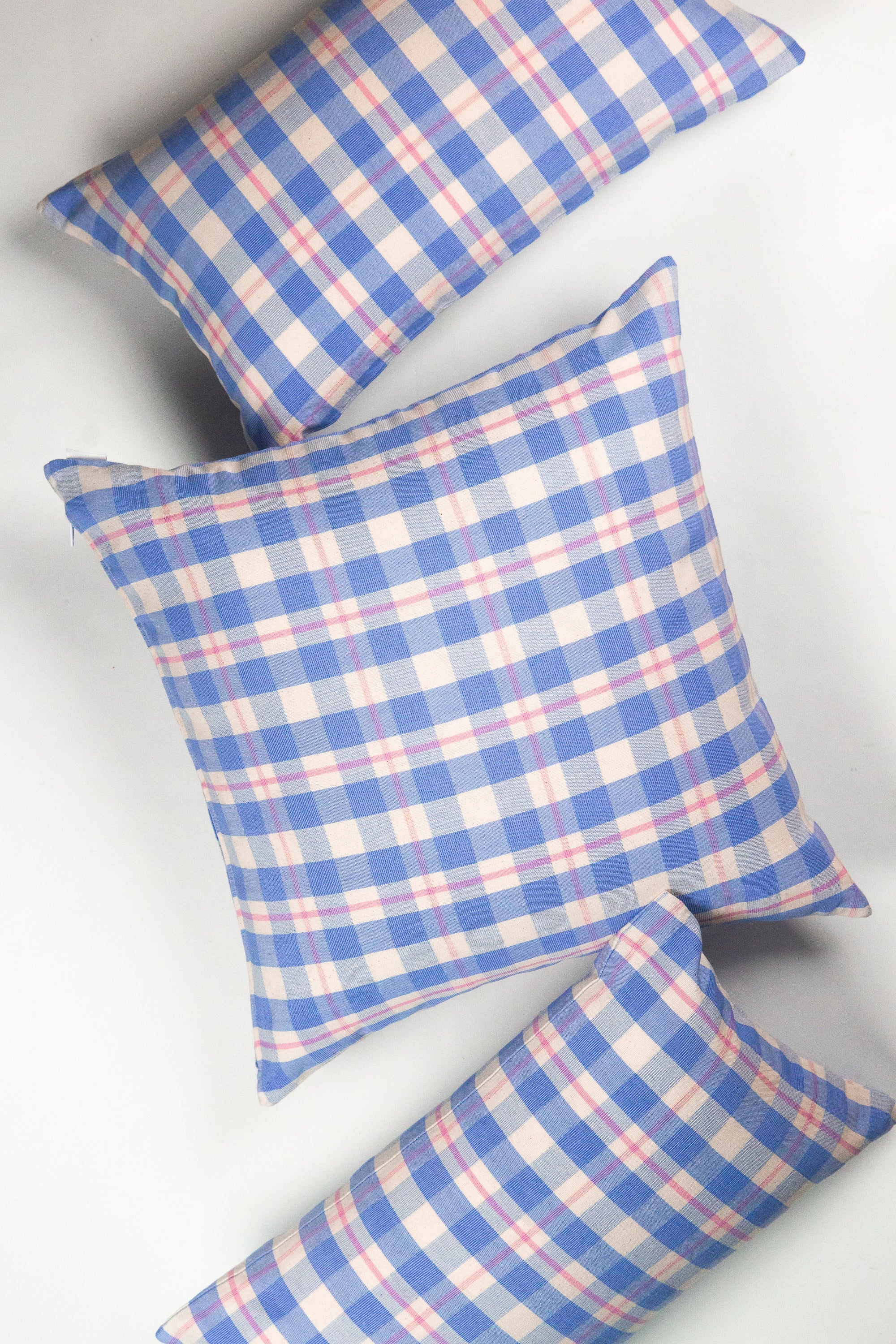 Abigail Plaid Square Pillow (Periwinkle & Pink)
