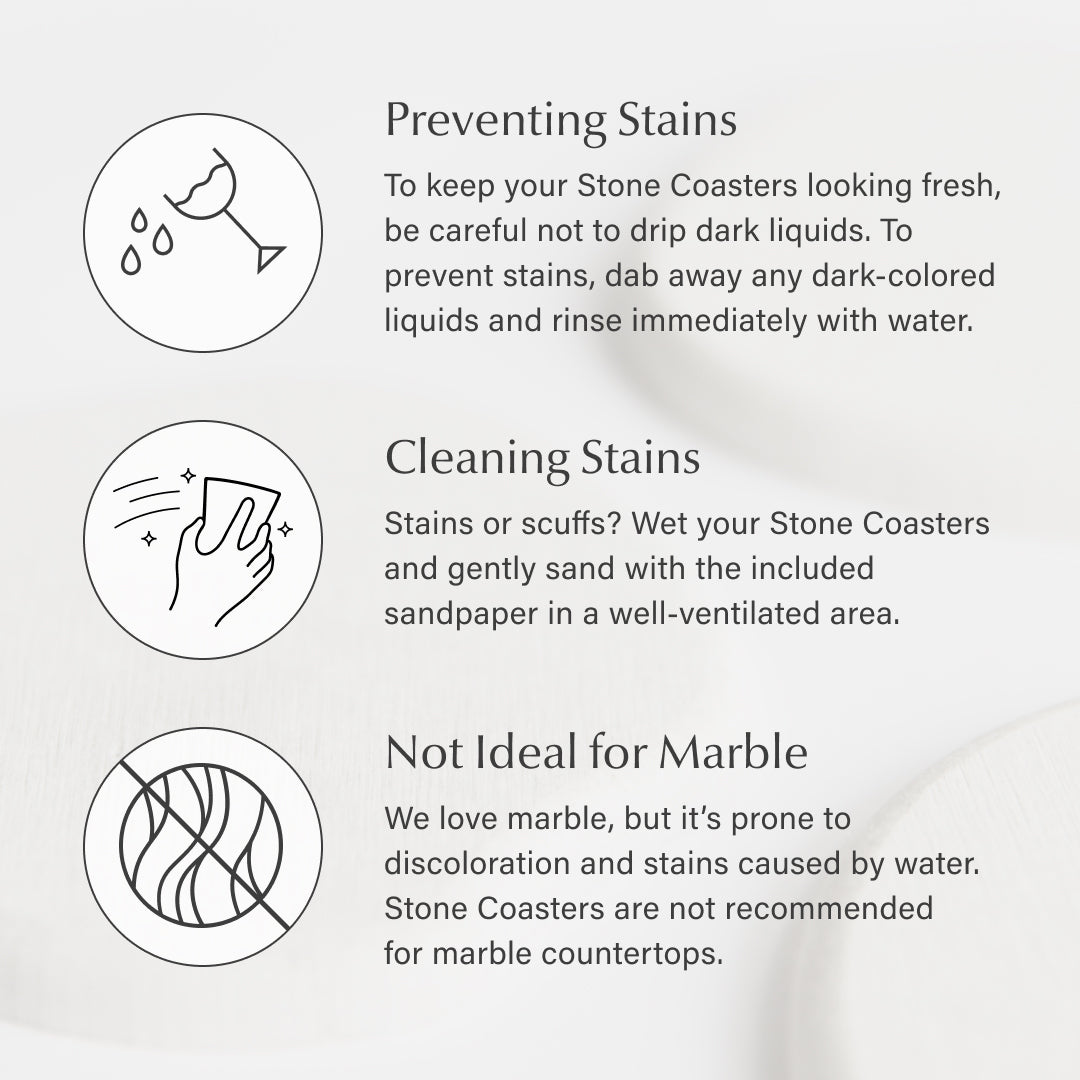 graphic with text on how to prevent and care for stains on dorai products 