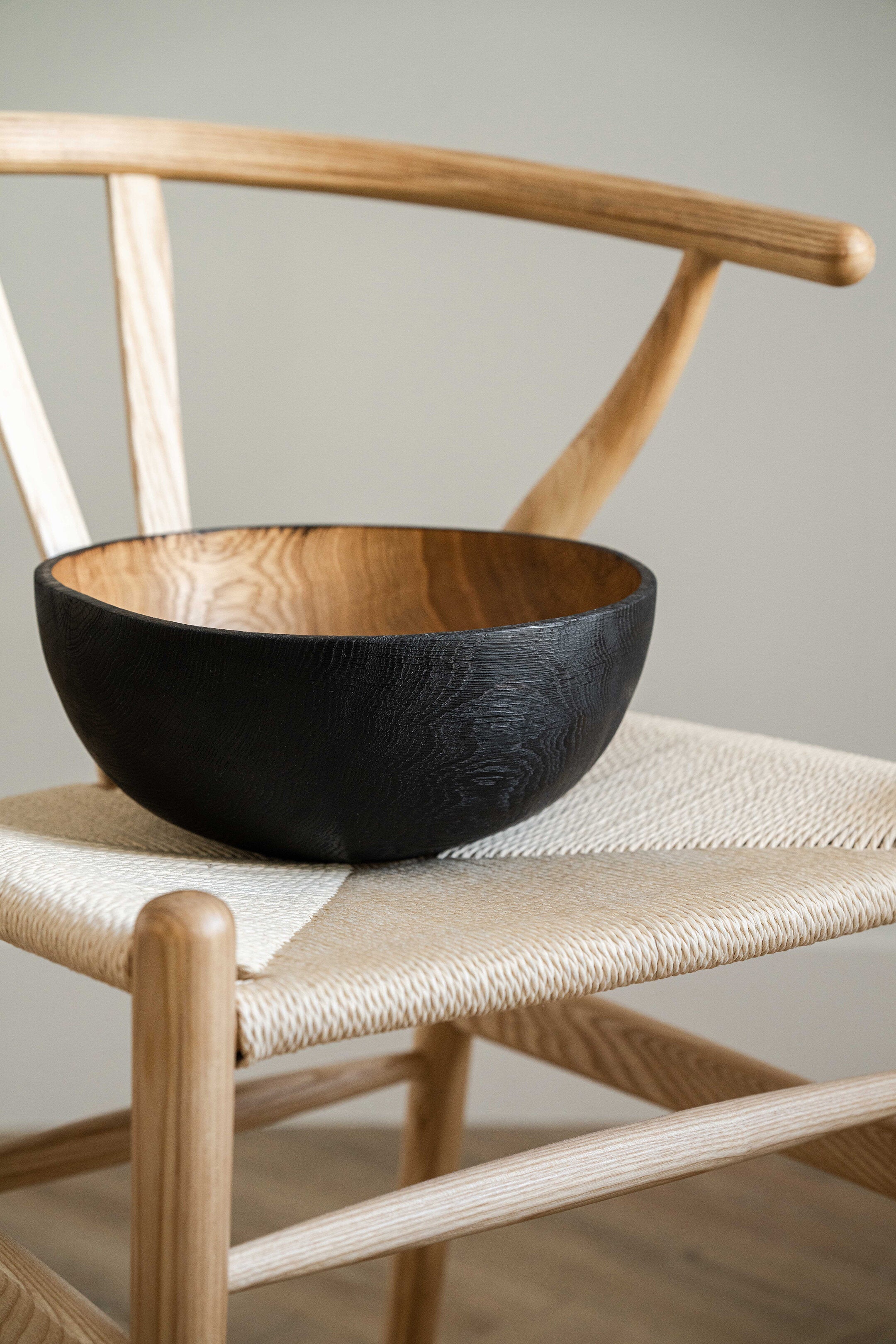 Large Half Charred Wooden Bowl