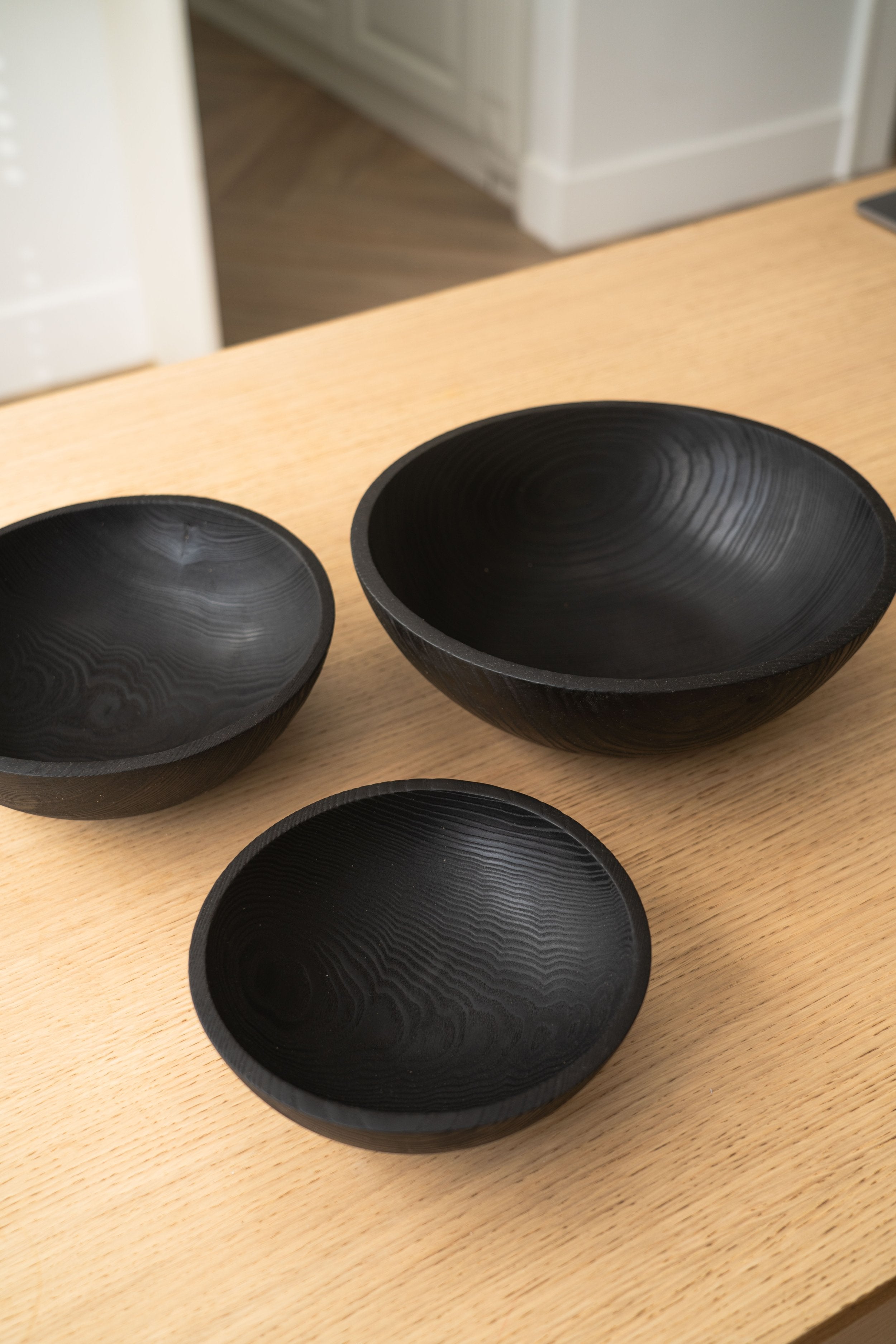 Charred Ash Wood Nesting Bowl Set