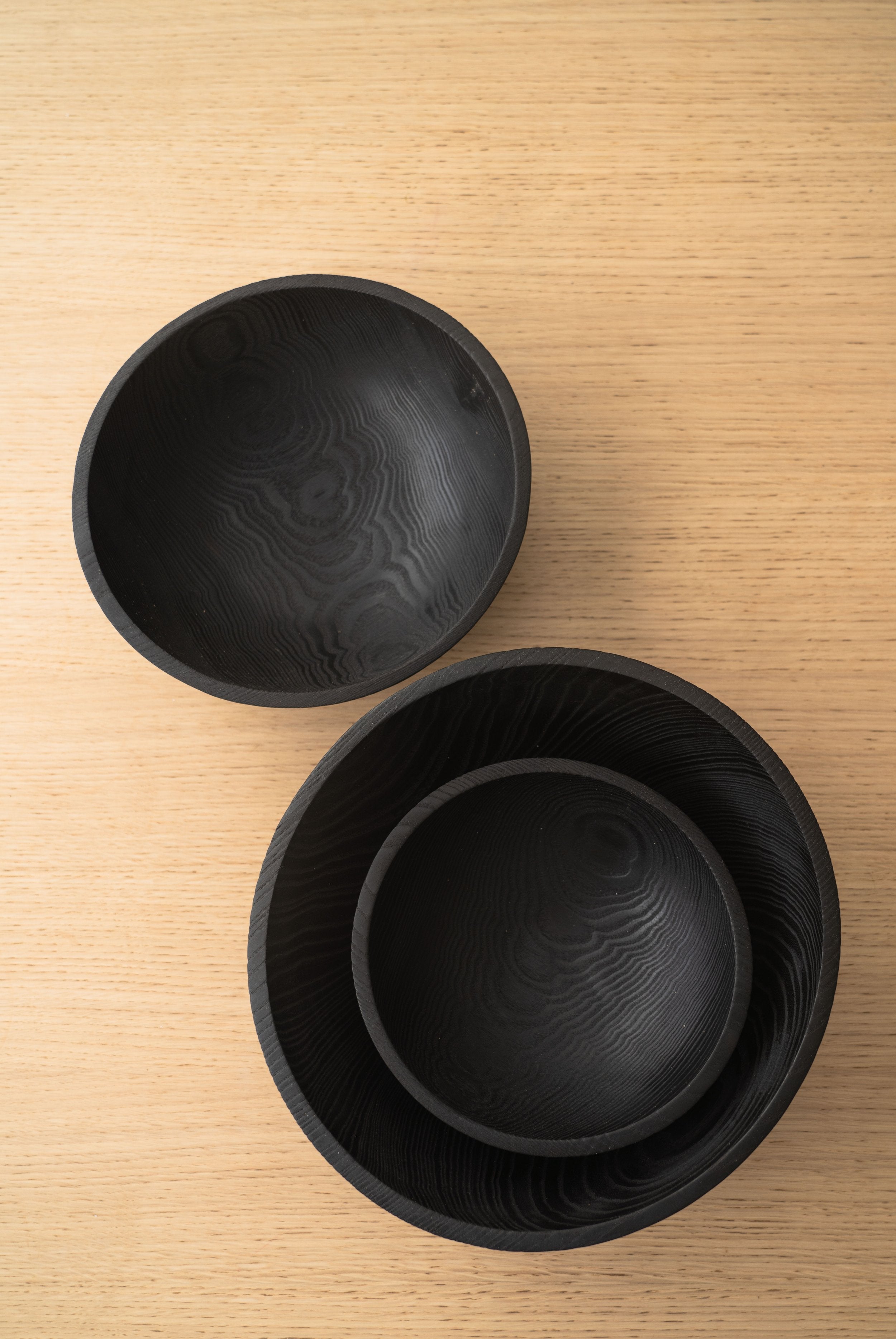Charred Ash Wood Nesting Bowl Set