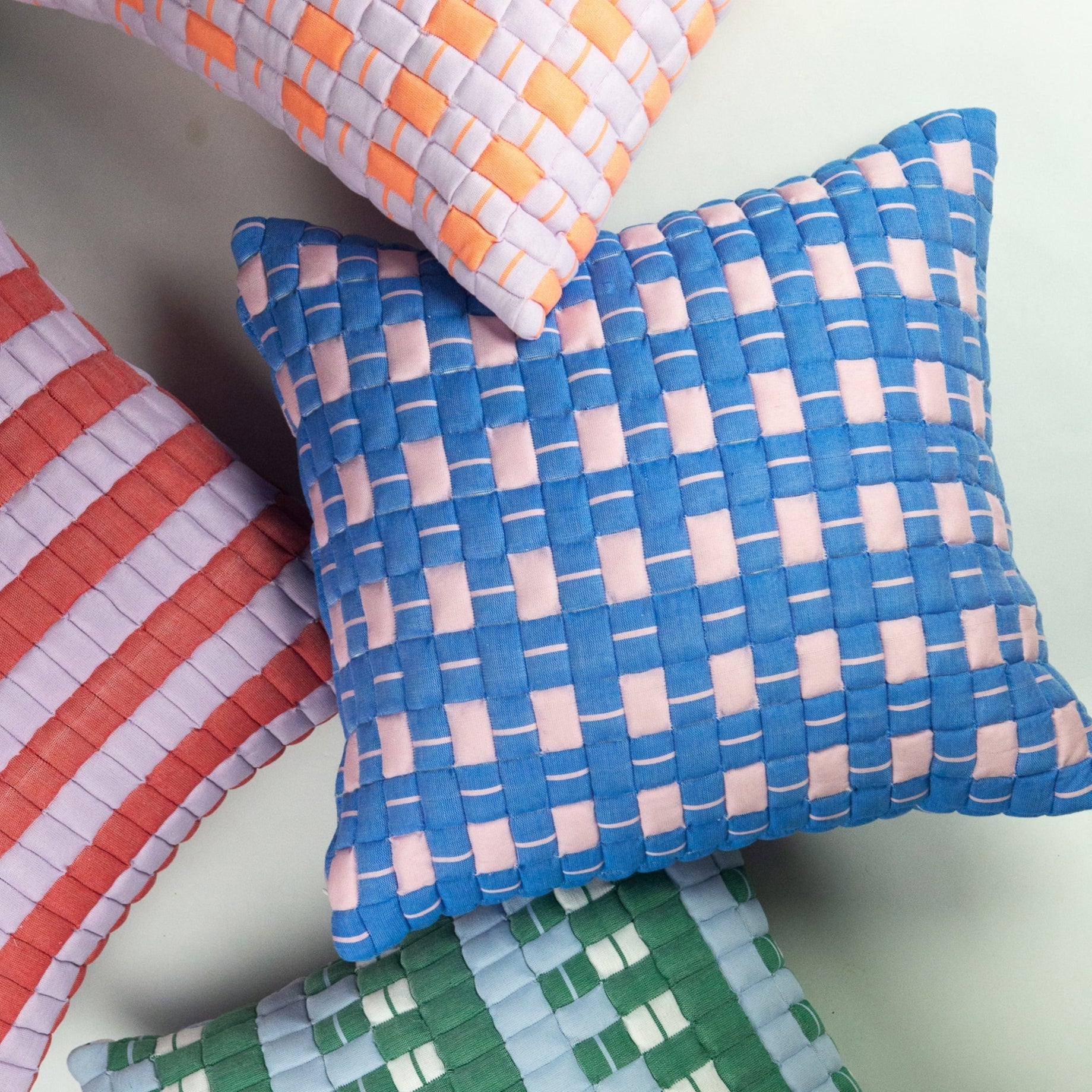 Sujani Quilted Pillow (Soft Pink & Blue)