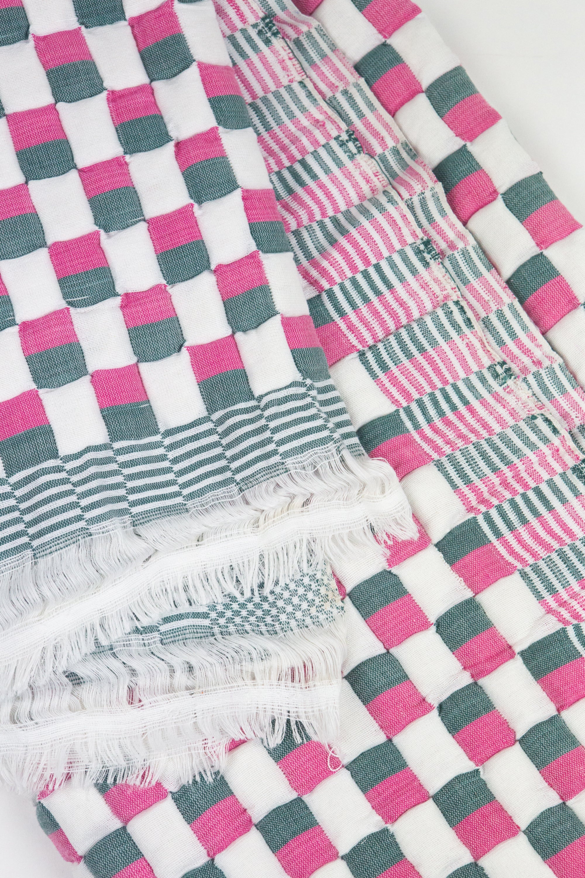 Quilted Sujani Throw Blanket (Pink, Green & White)