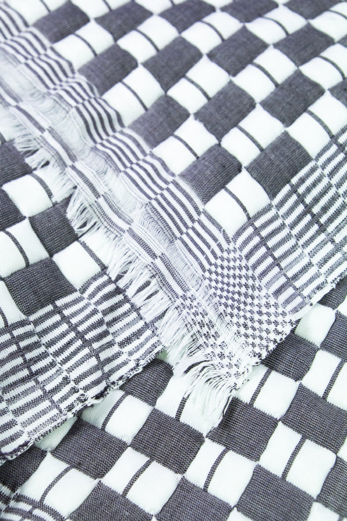 Quilted Suzani Throw Blanket (Soft Black & White)