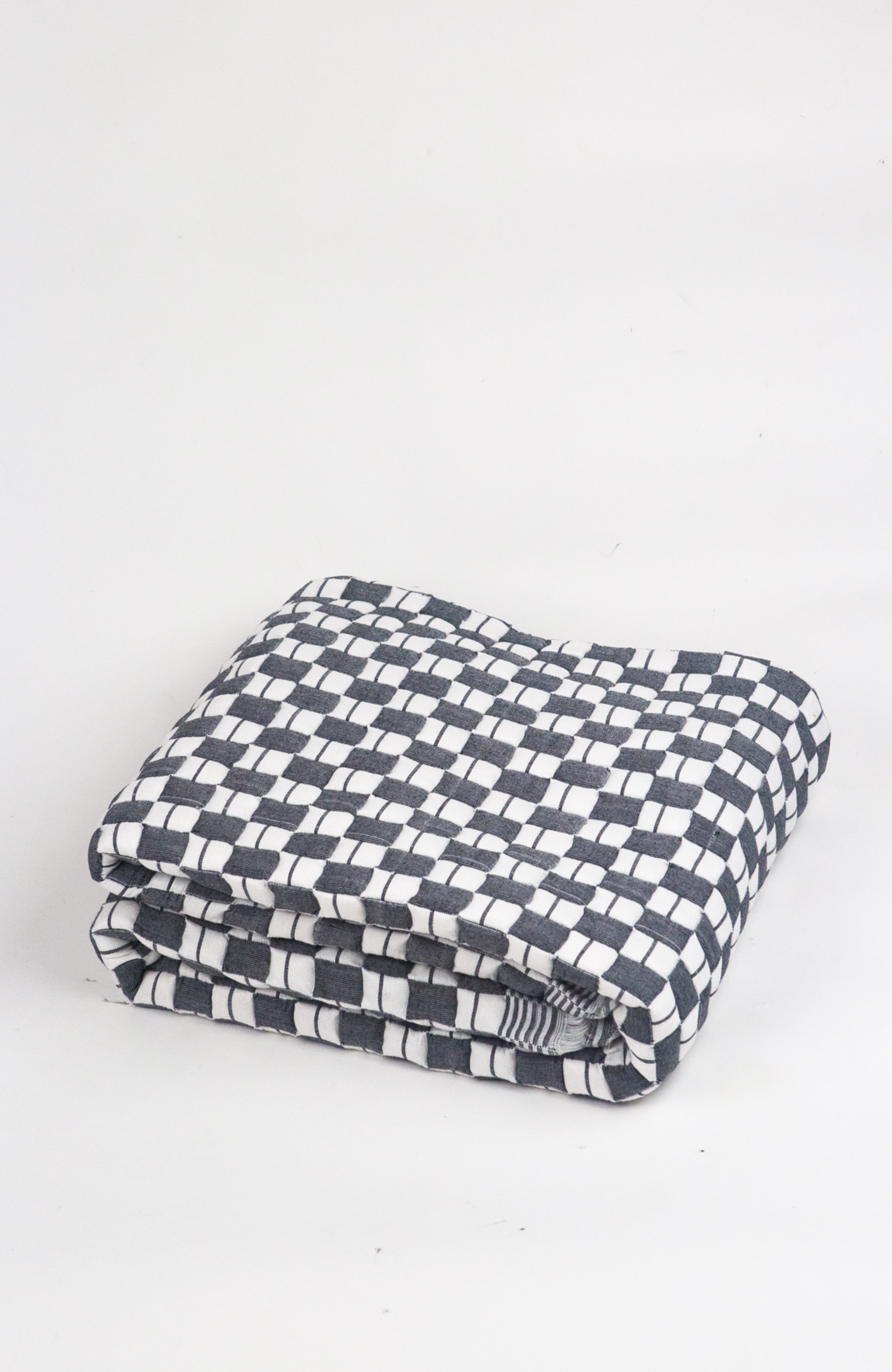 Quilted Suzani Throw Blanket (Soft Black & White)