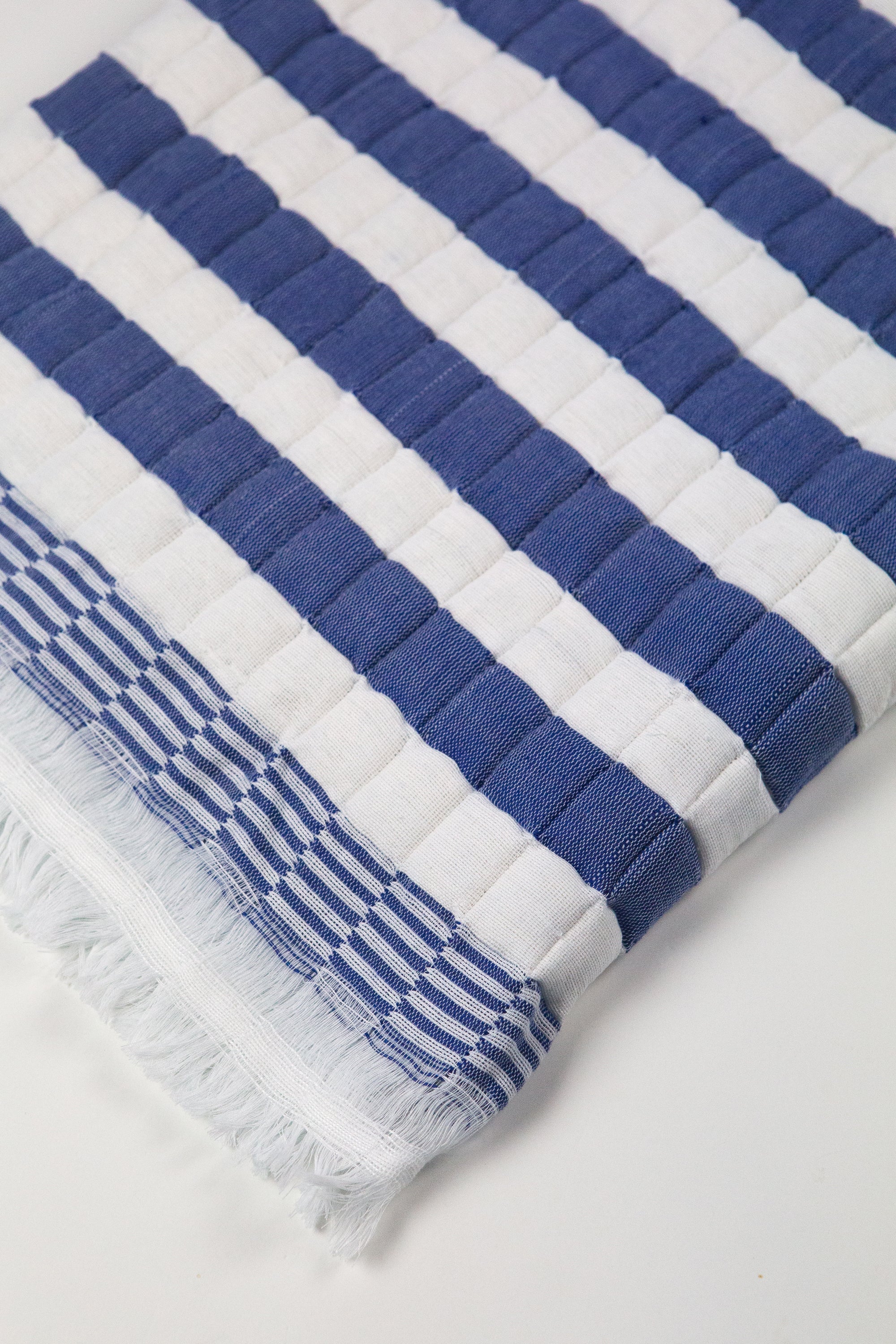 Sujani Quilted Throw Blanket (Blue & White Stripe)