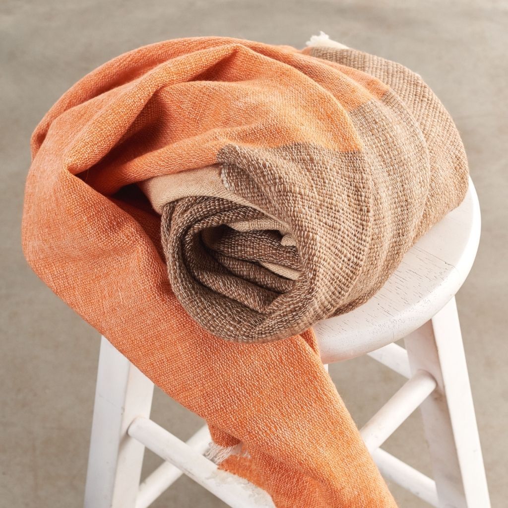 Chestnut Color Block Handwoven Soft Merino Throw