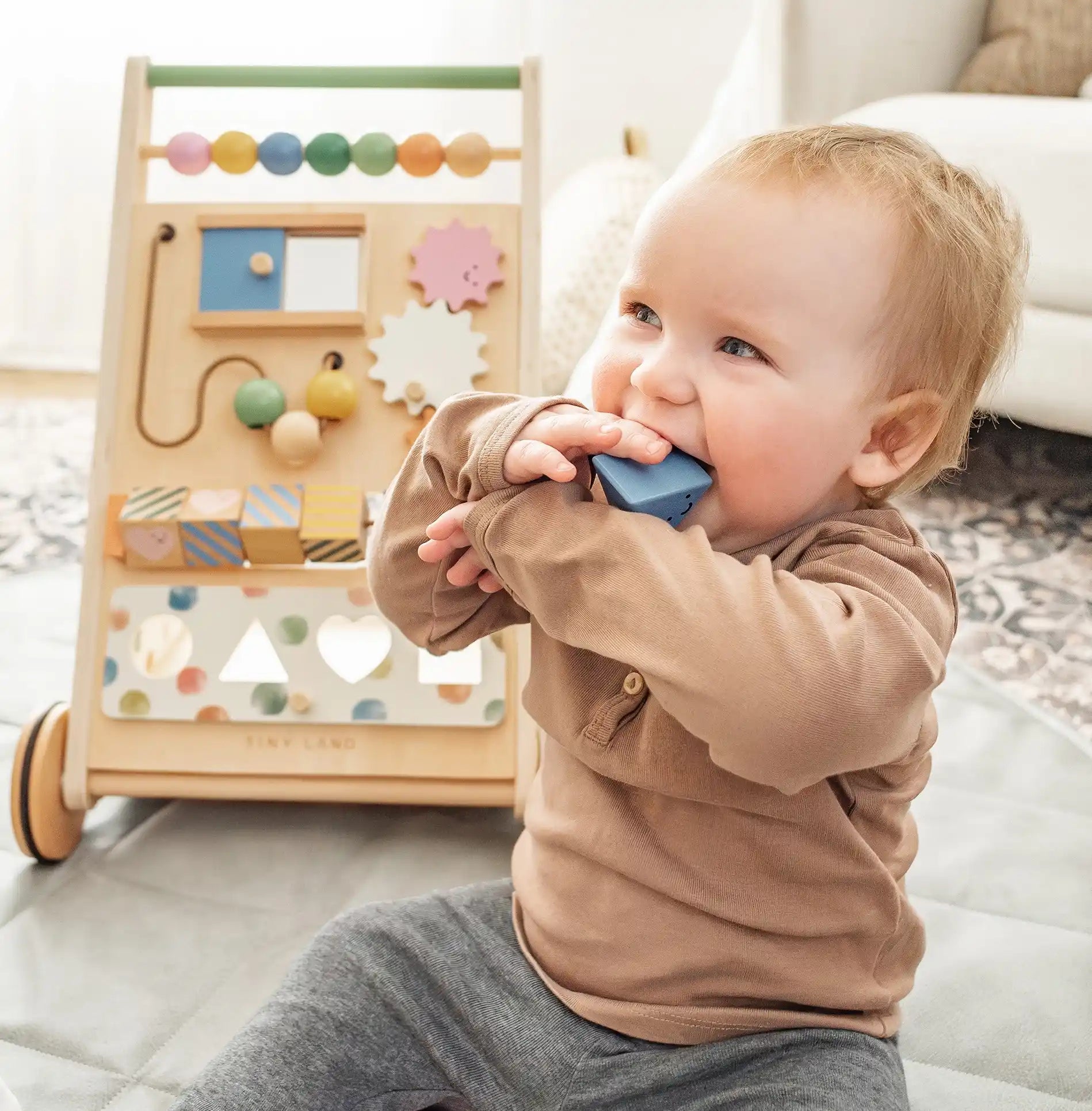 Versatile Natural Wooden Baby Walker