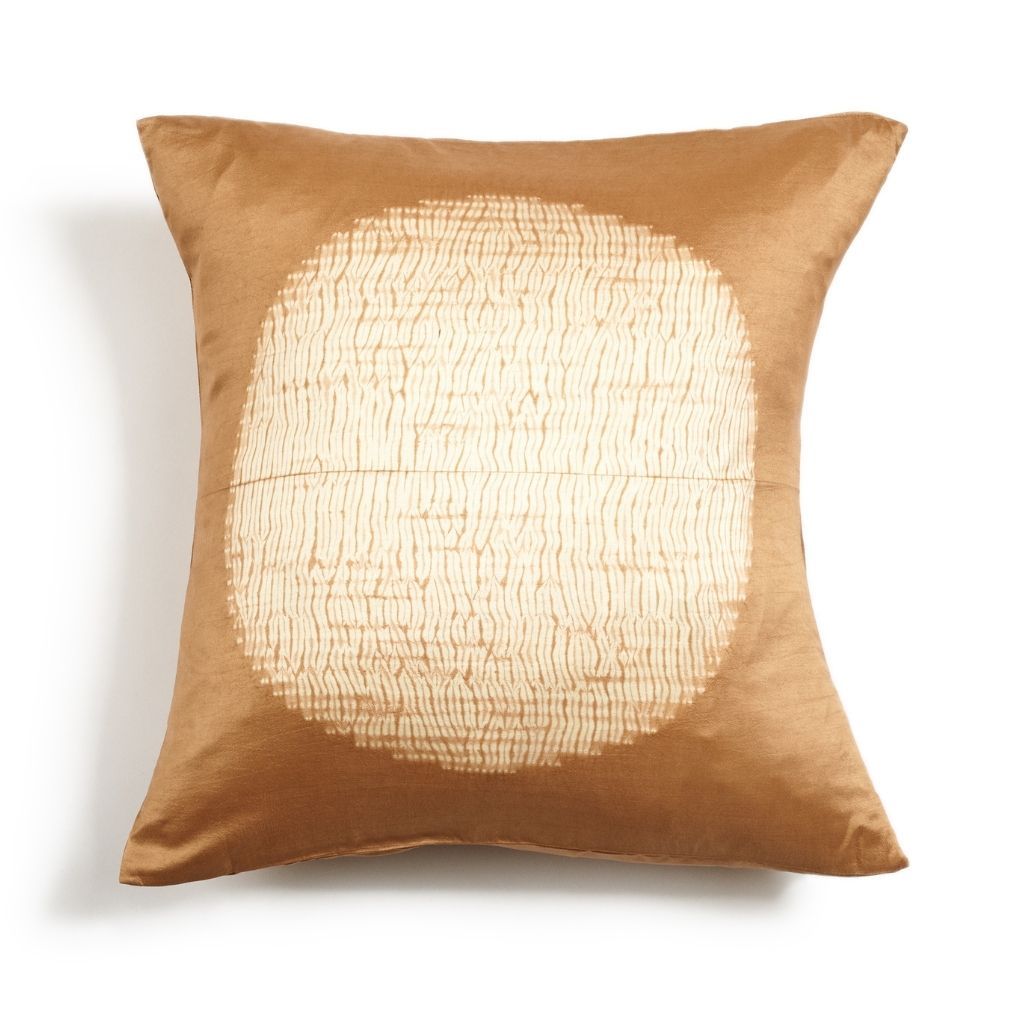 Shunya Handcrafted Shibori Print Mulberry Silk Pillow (Gold)
