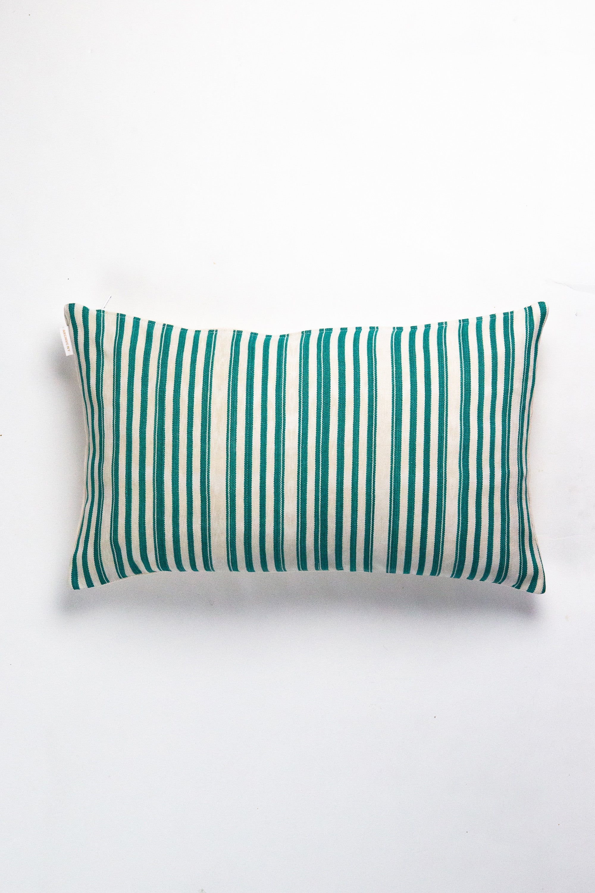 Vintage Jade Green & Natural Ivory Striped Pillow