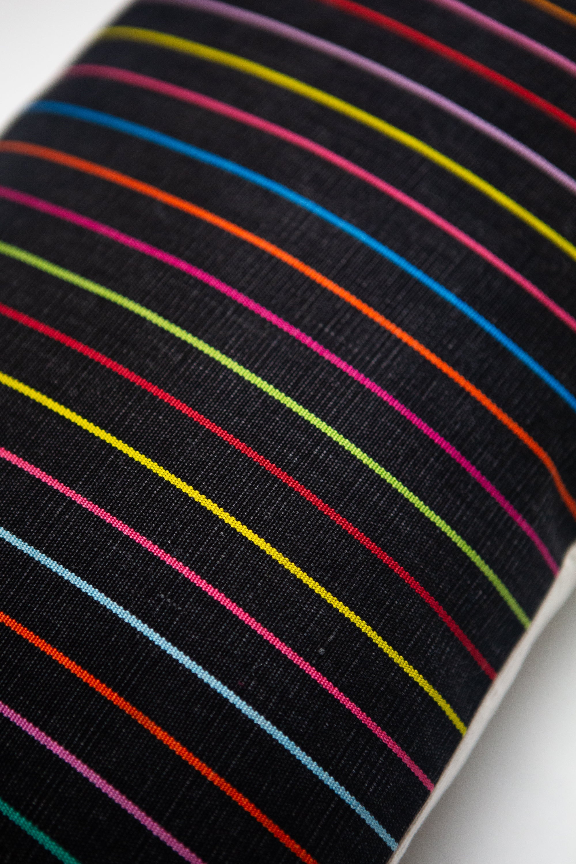 Vintage Washed Black Denim Rainbow Striped Pillow
