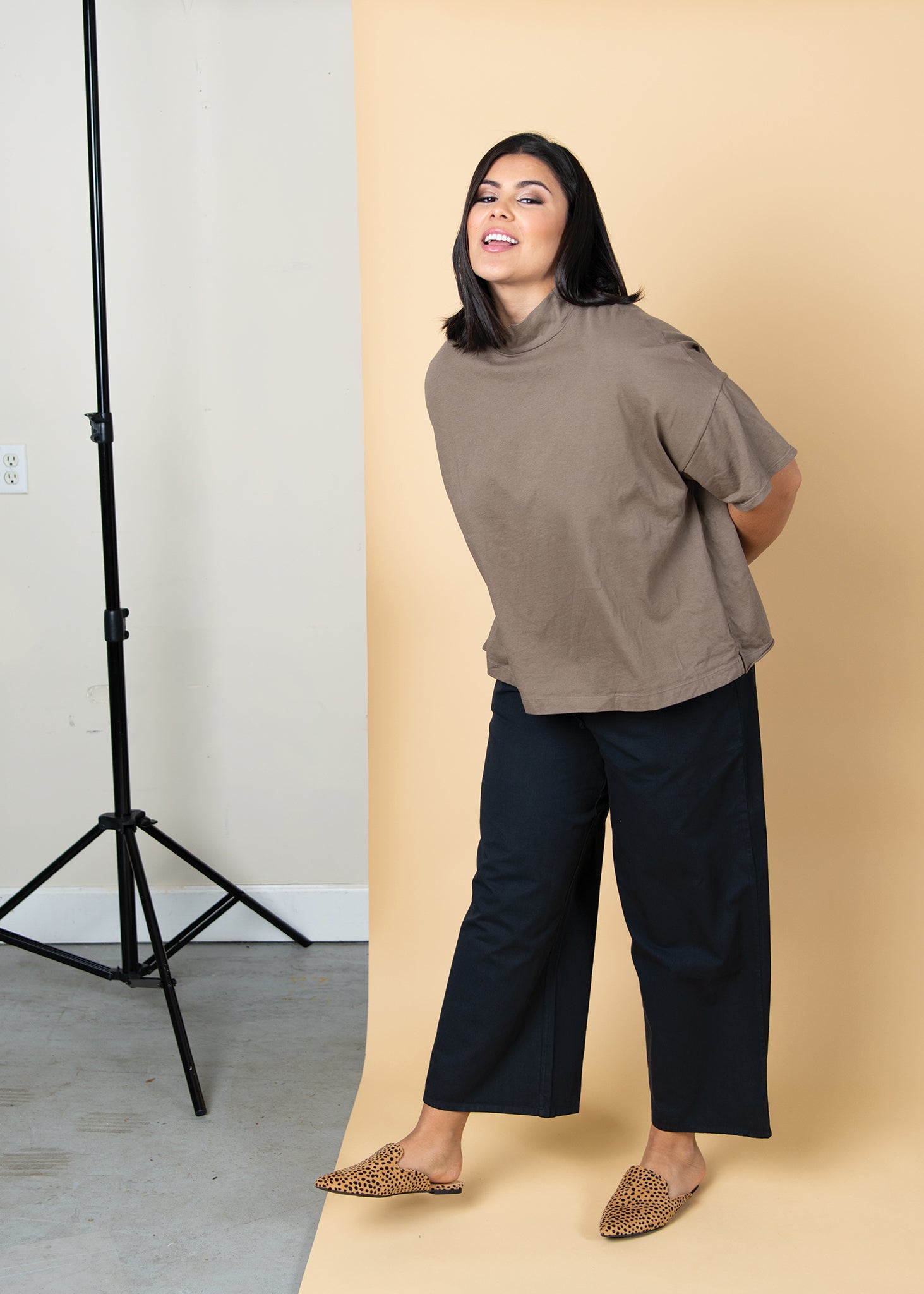 Mare Mock Neck Top - Warm Grey 14 - Studio Shot
