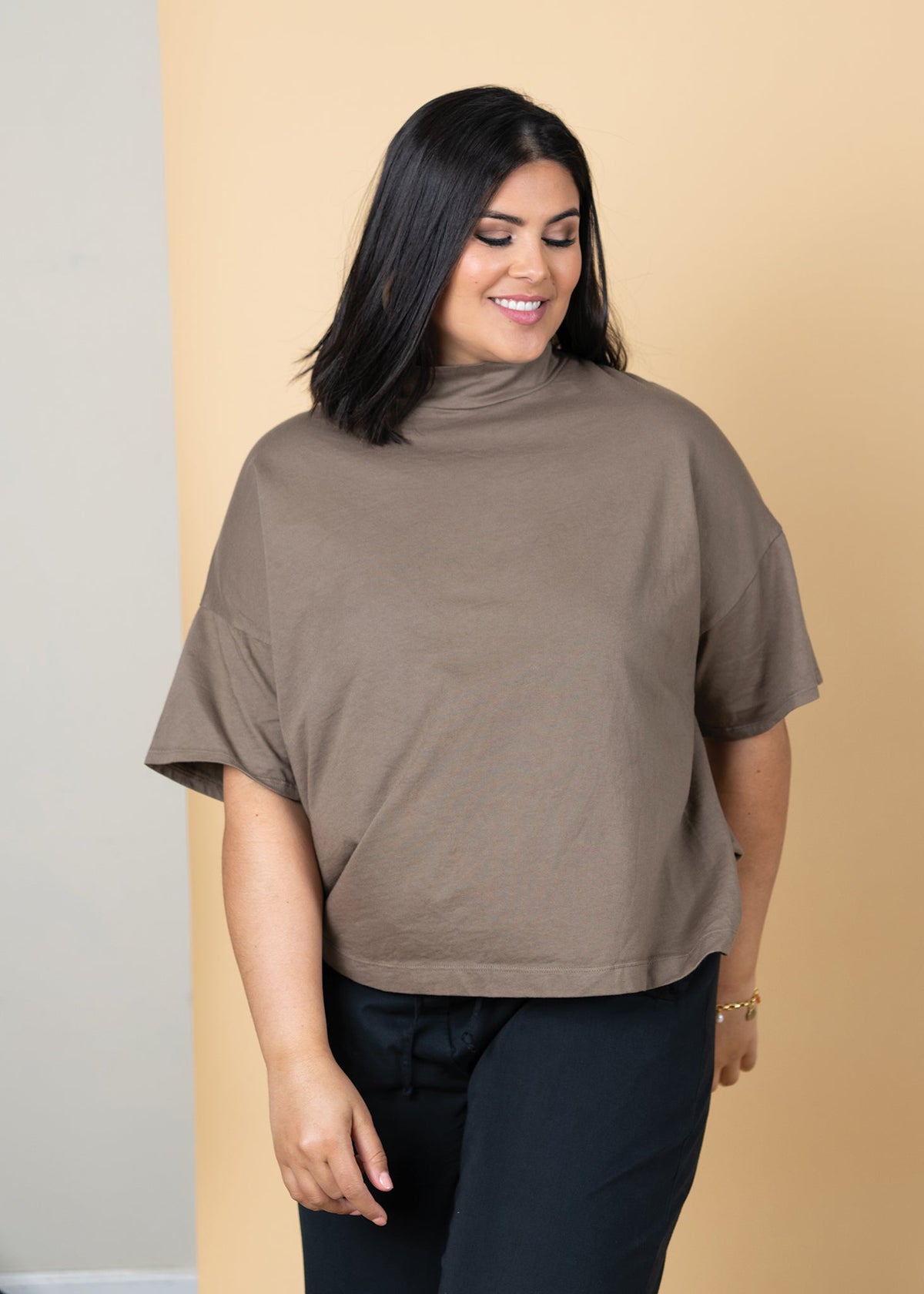 Mare Mock Neck Top (Warm Grey)