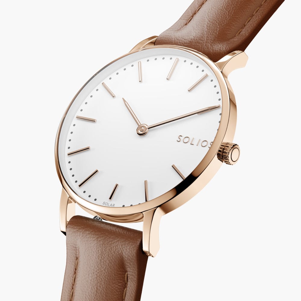 White + Rose Gold Solar Classic (Brown Eco Vegan Leather)