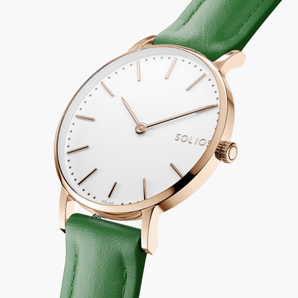 White + Rose Gold Solar Classic (Green Eco Vegan Leather)