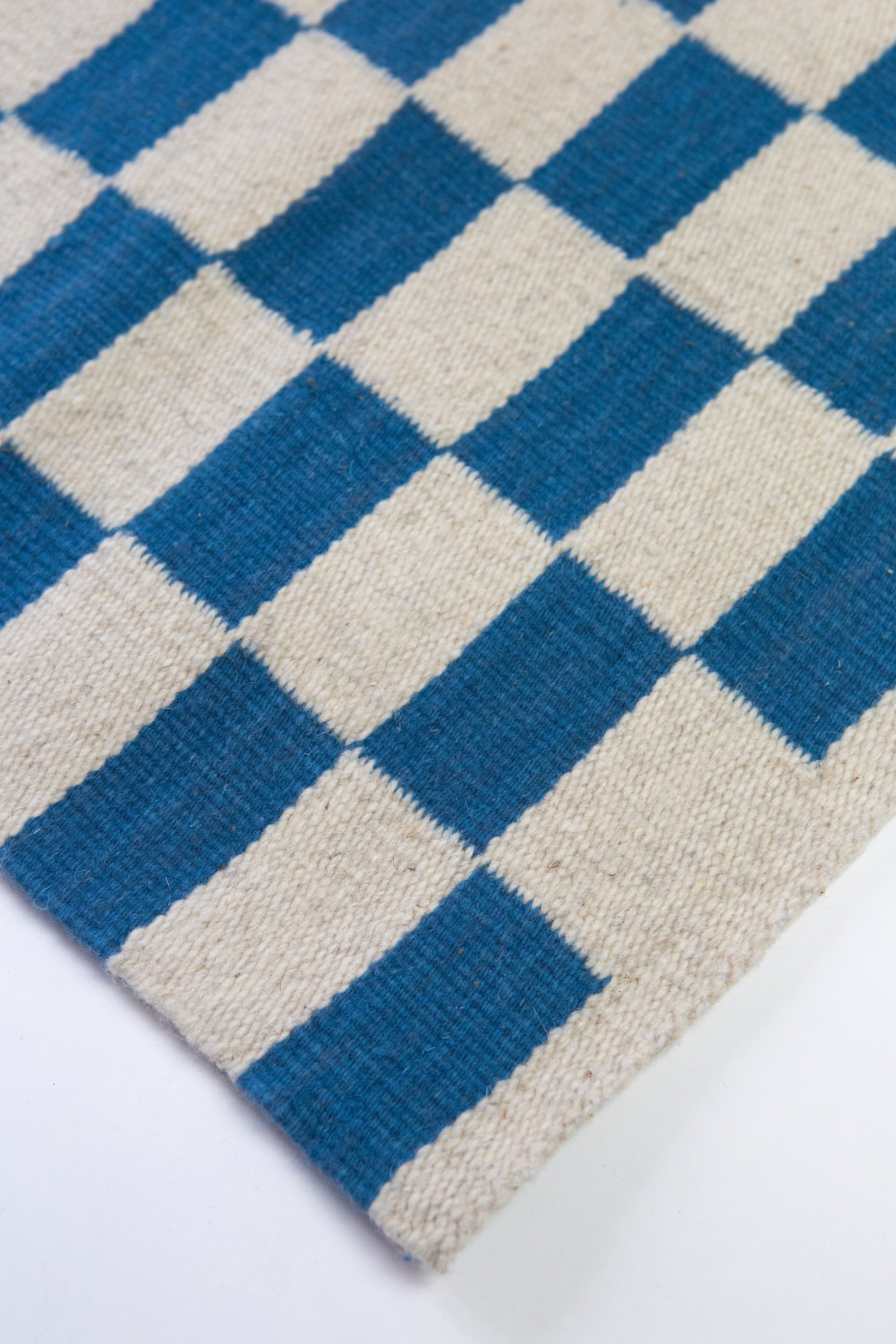 Zapotec Checkered Rug (Blue & Ivory)