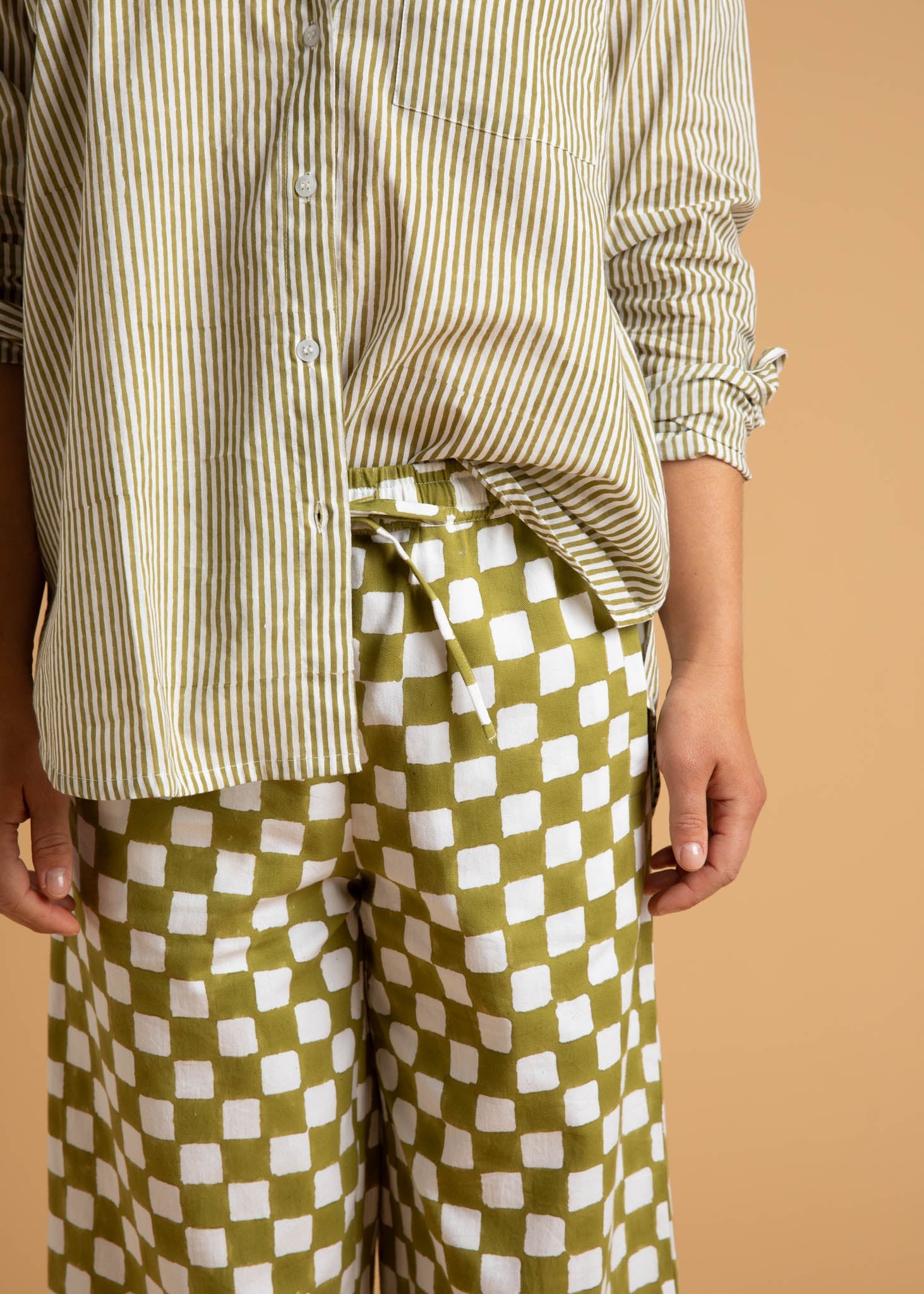 Shore Pant - Checkerboard Olive Oil 3 -  close up