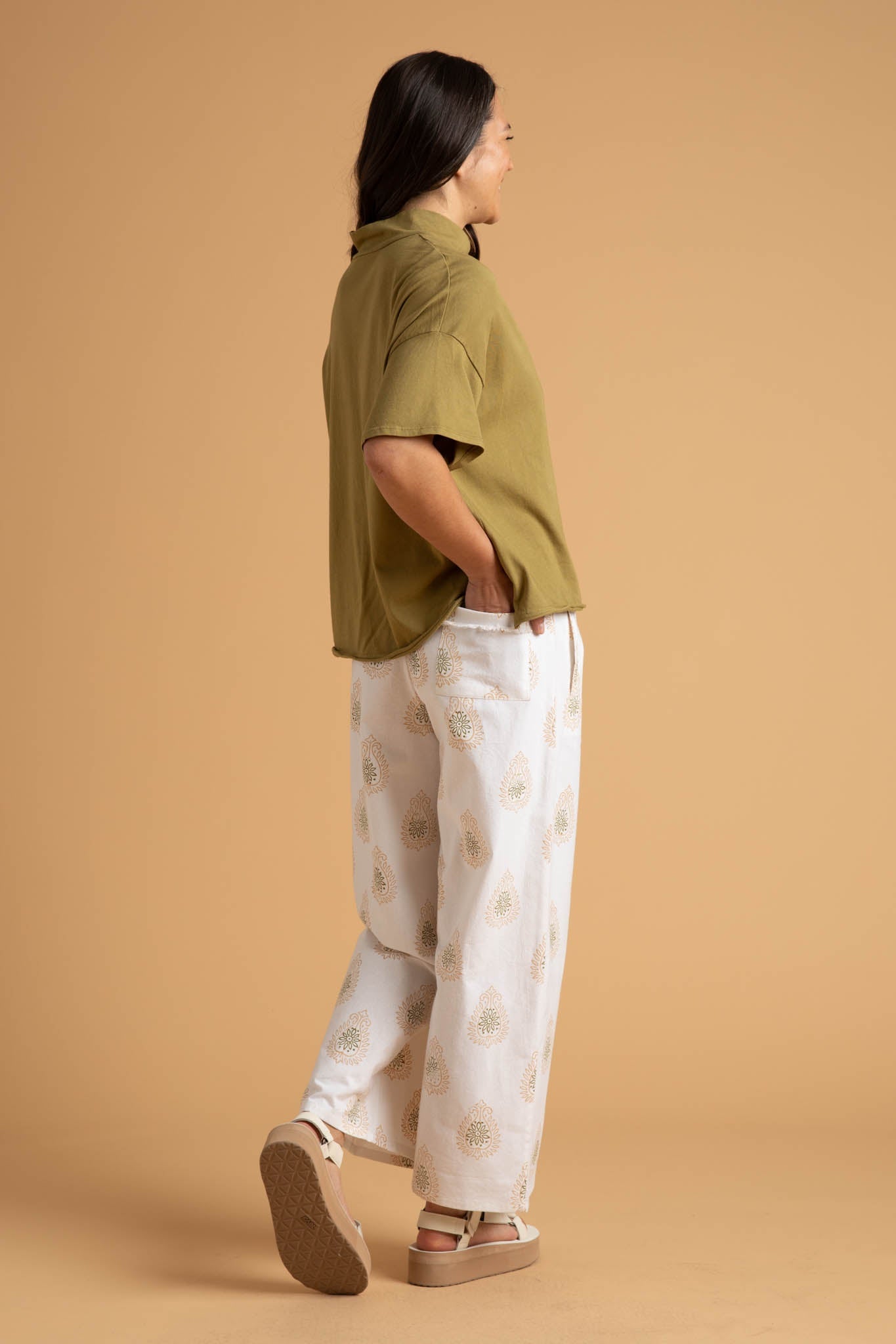 Mare Mock Neck Top - Olive Oil 14 - Side Back