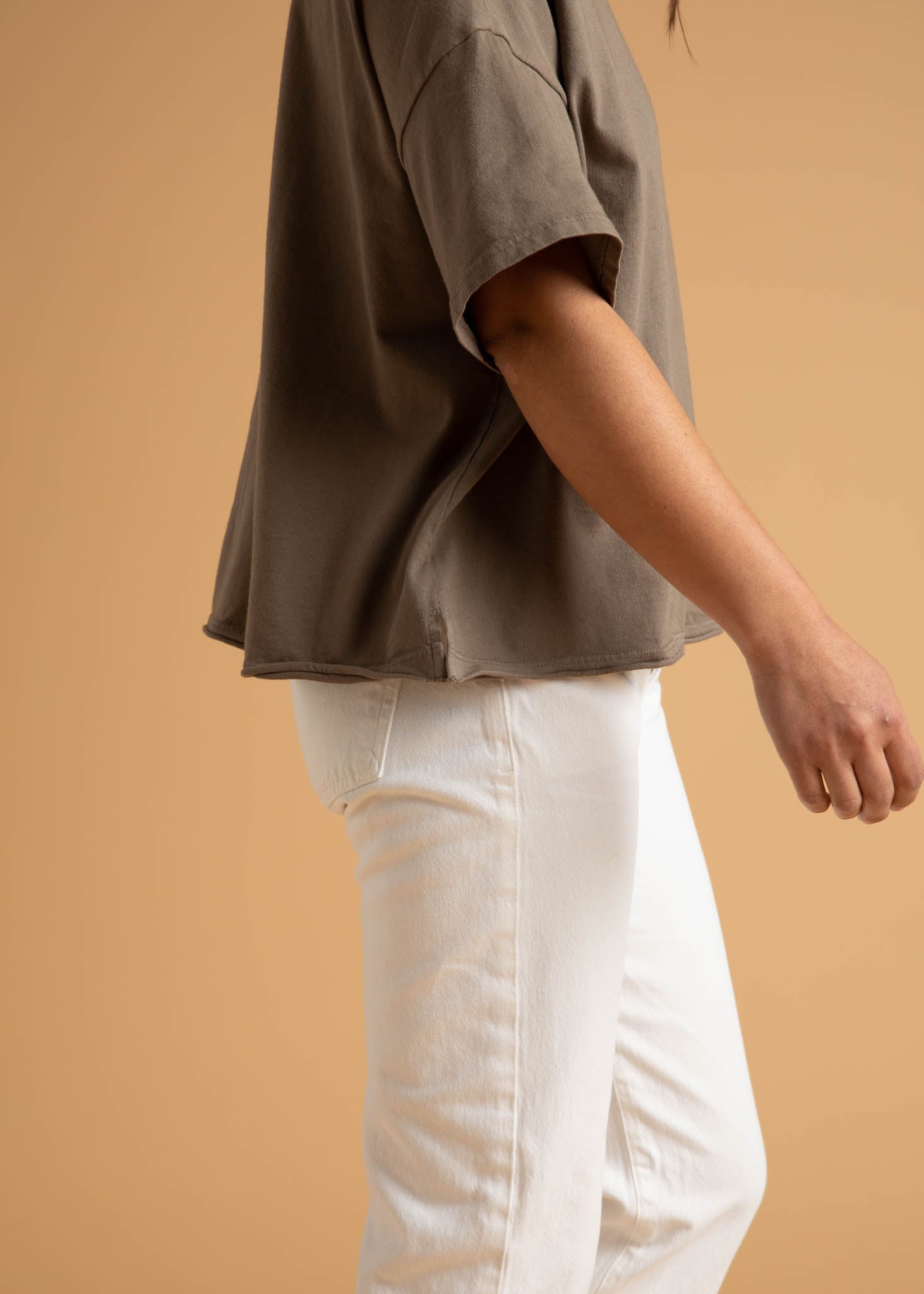 Mare Mock Neck Top - Warm Grey 12 - Close up - Side