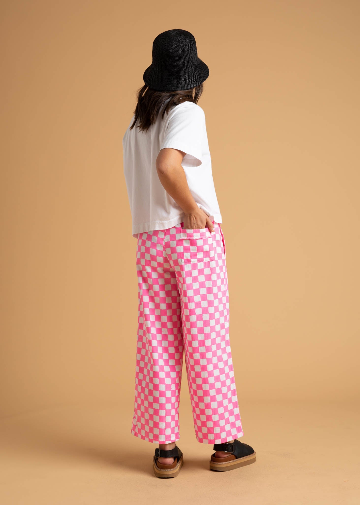 Shore Pant -  Checkerboard Neon Pink 6  - Back - Side