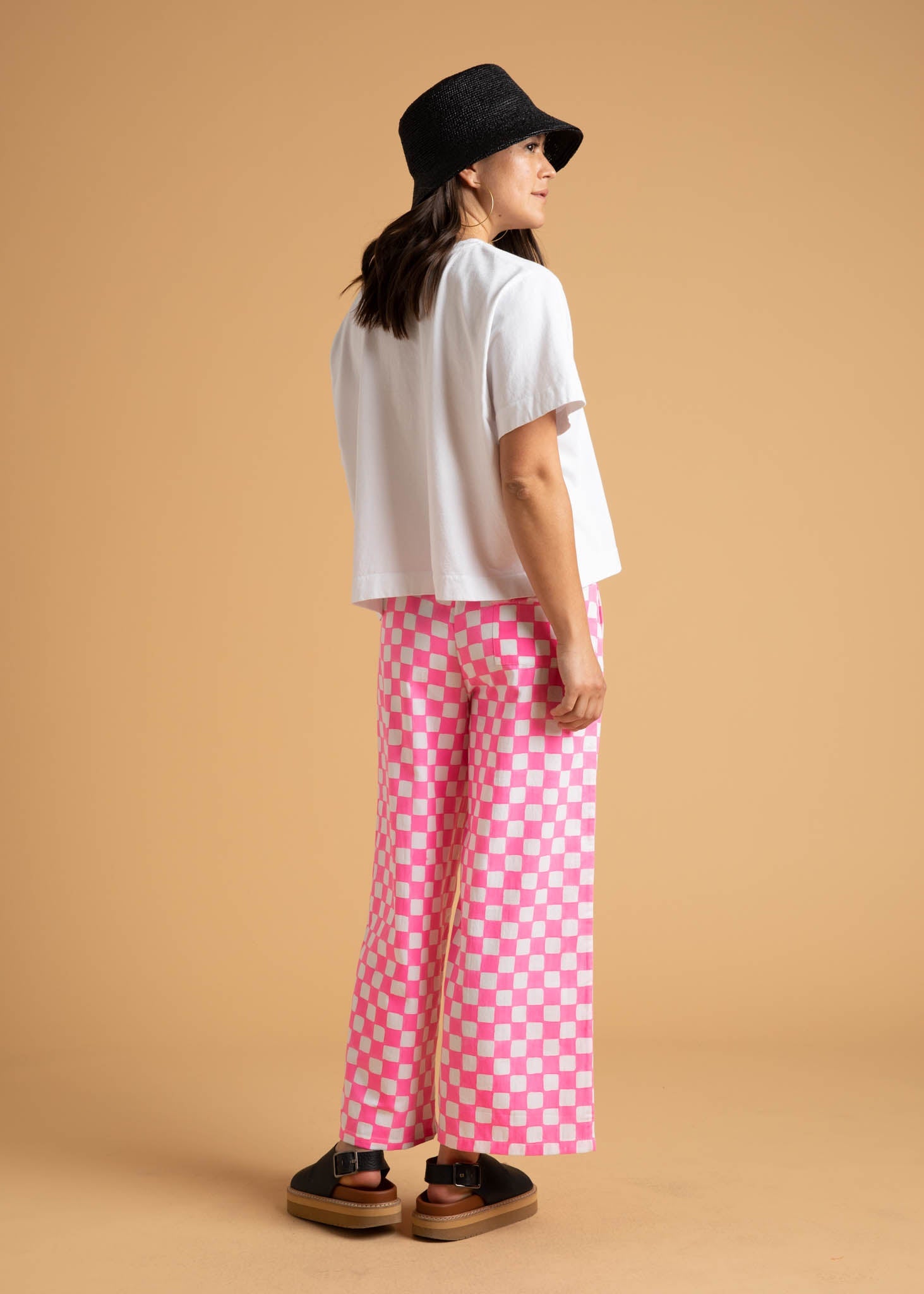 Shore Pant -  Checkerboard Neon Pink - Back - Side