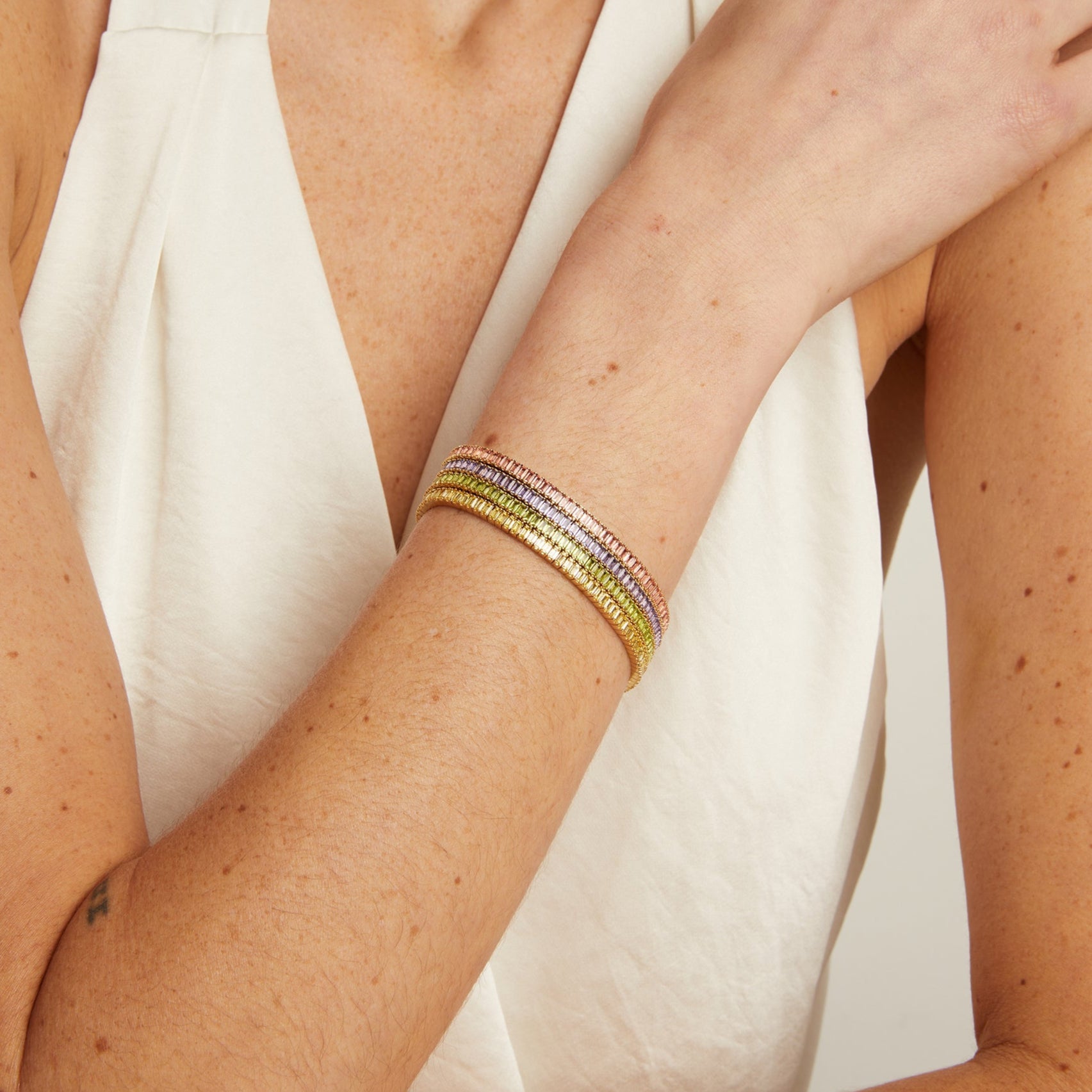 Lab Grown Green Peridot Baguette Tennis Bracelet