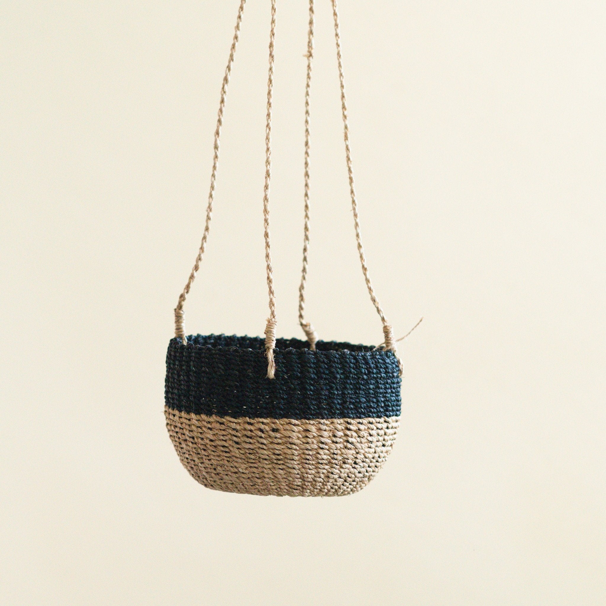 Baskets - Natural + Black Colorblock Hanging Planter - Hanging Basket | LIKHÂ - LIKHÂ