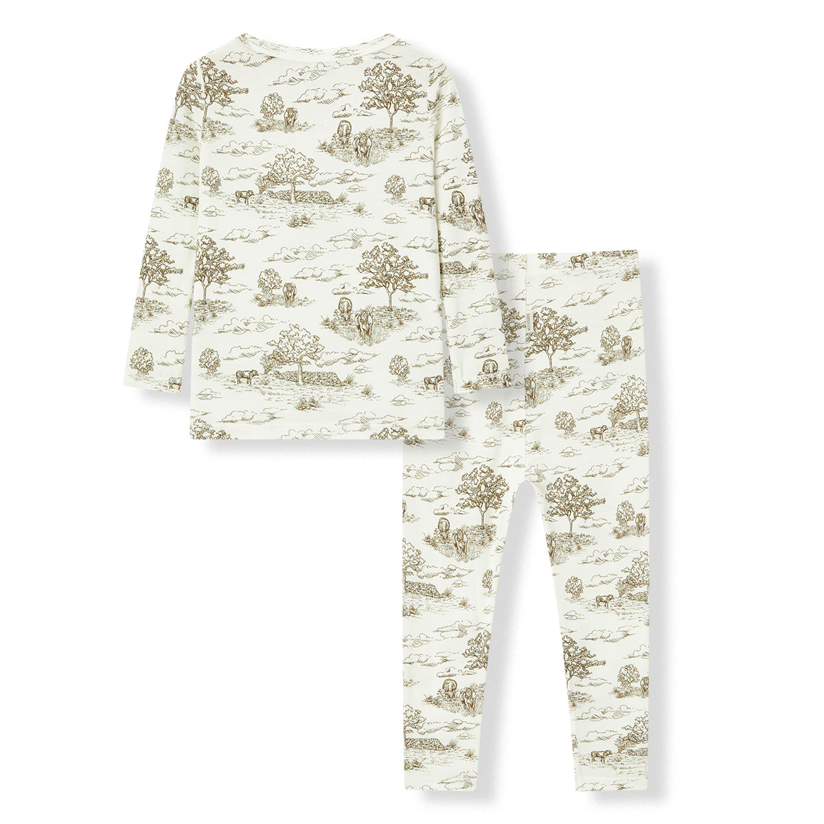 Country Toile Luxe Stretch Long Sleeve Two Piece Pajama Set