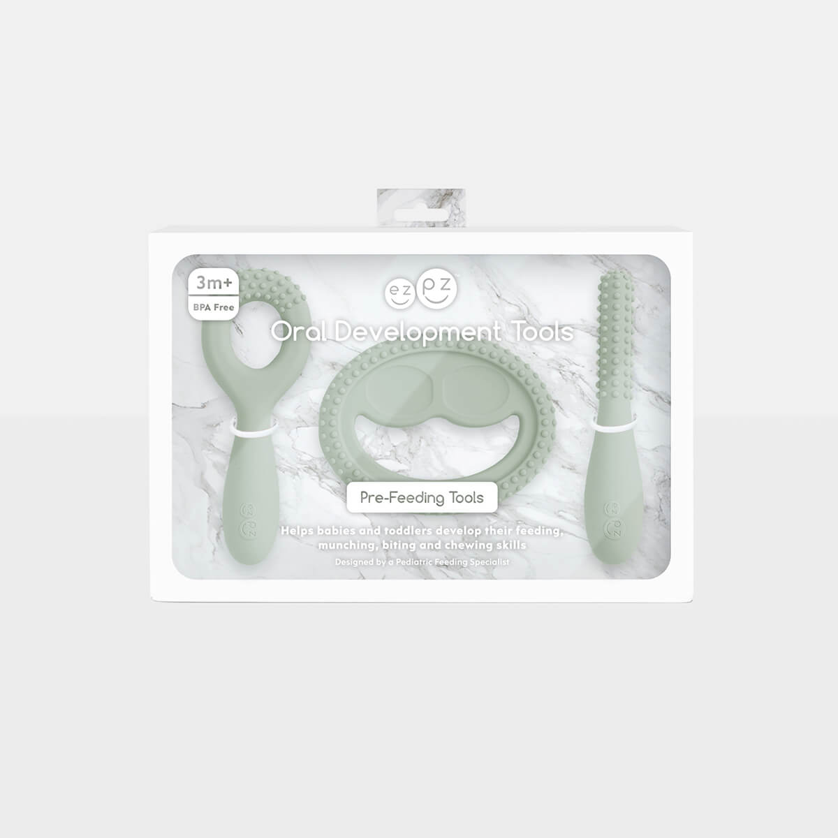 ezpz oral development tools in sage green / silicone teethers for motor skill development #color_sage
