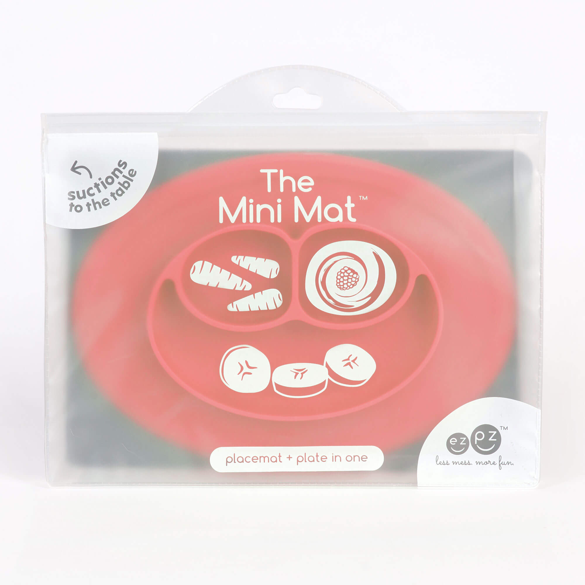 The Mini Mat in Coral by ezpz / Self-Suctioning Silicone Plate + Placemat #color_coral