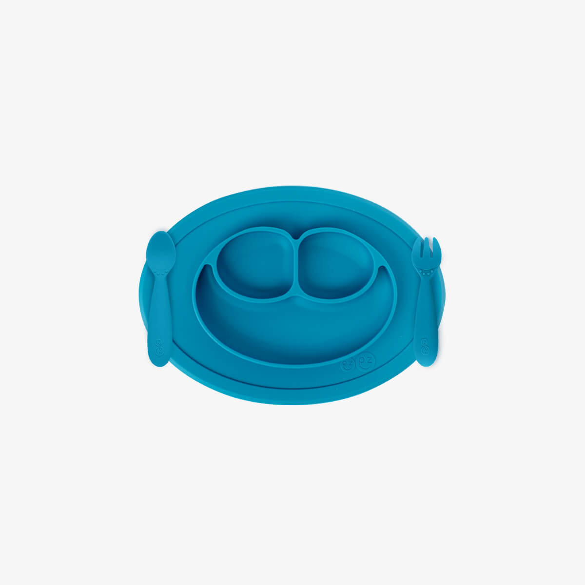 Mini Feeding Set in Blue by ezpz / Silicone Plate, Fork & Spoon for Toddlers #color_blue