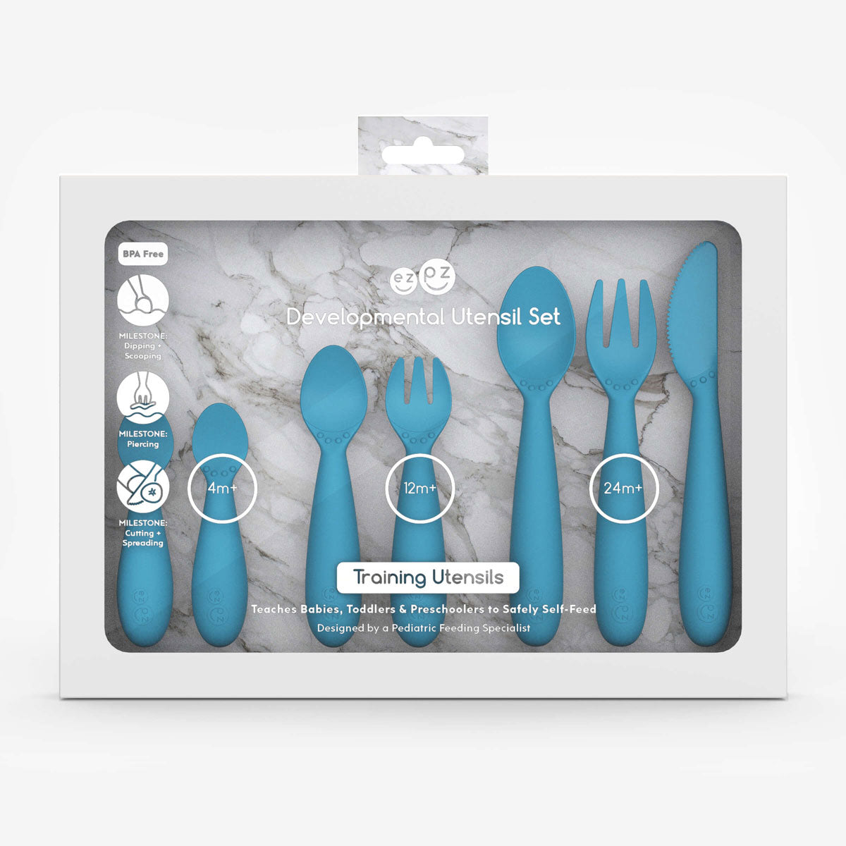 ezpz Developmental Utensil Set in Blue #color_blue