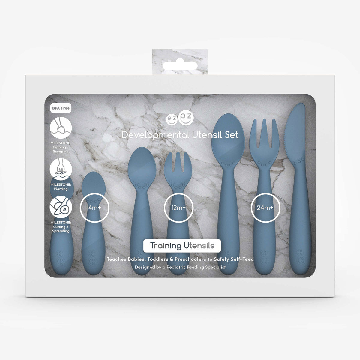 ezpz Developmental Utensil Set in Indigo #color_indigo