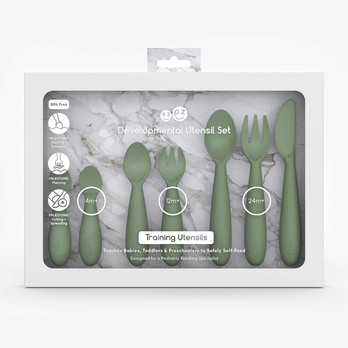 ezpz Developmental Utensil Set in Olive #color_olive
