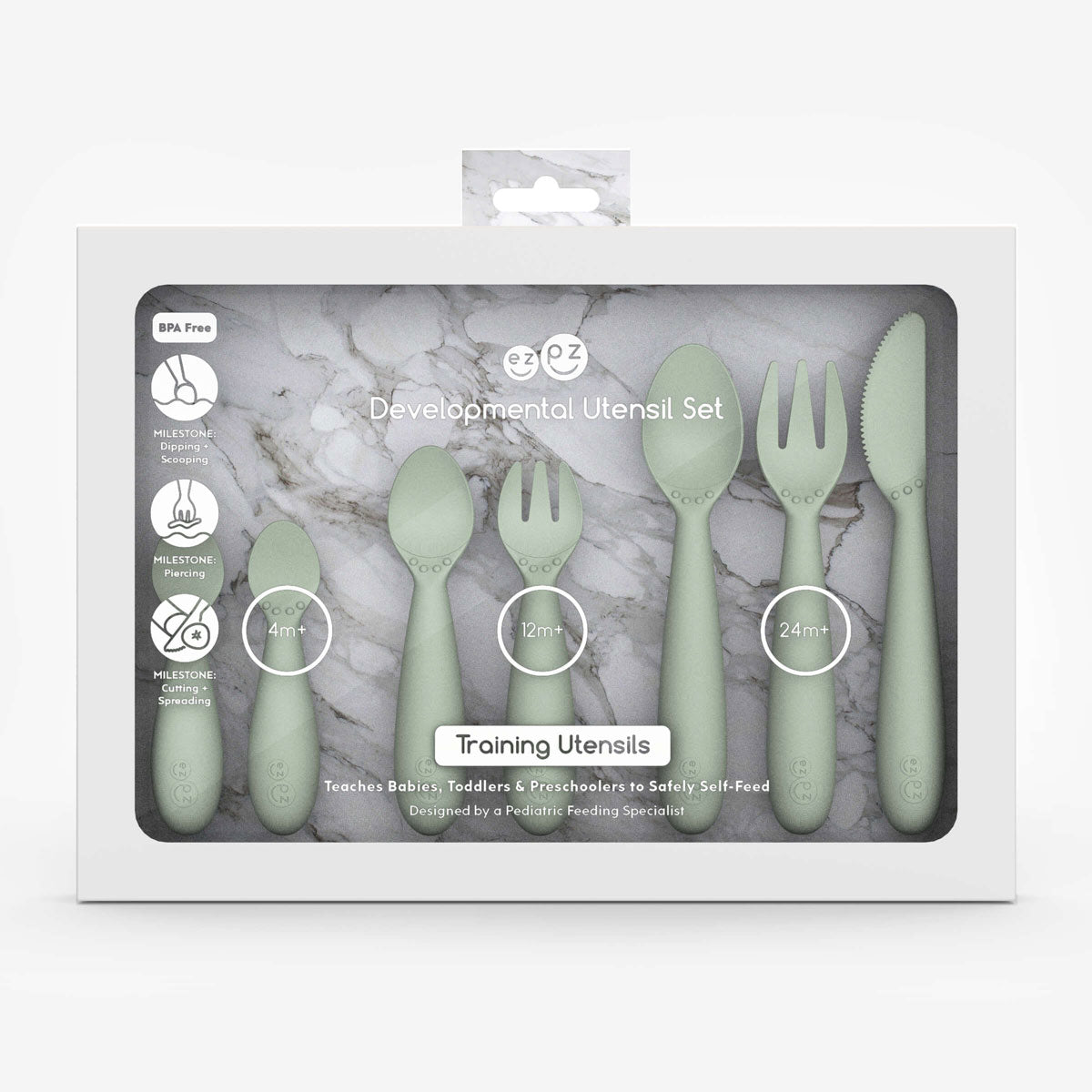 ezpz Developmental Utensil Set in Sage #color_sage